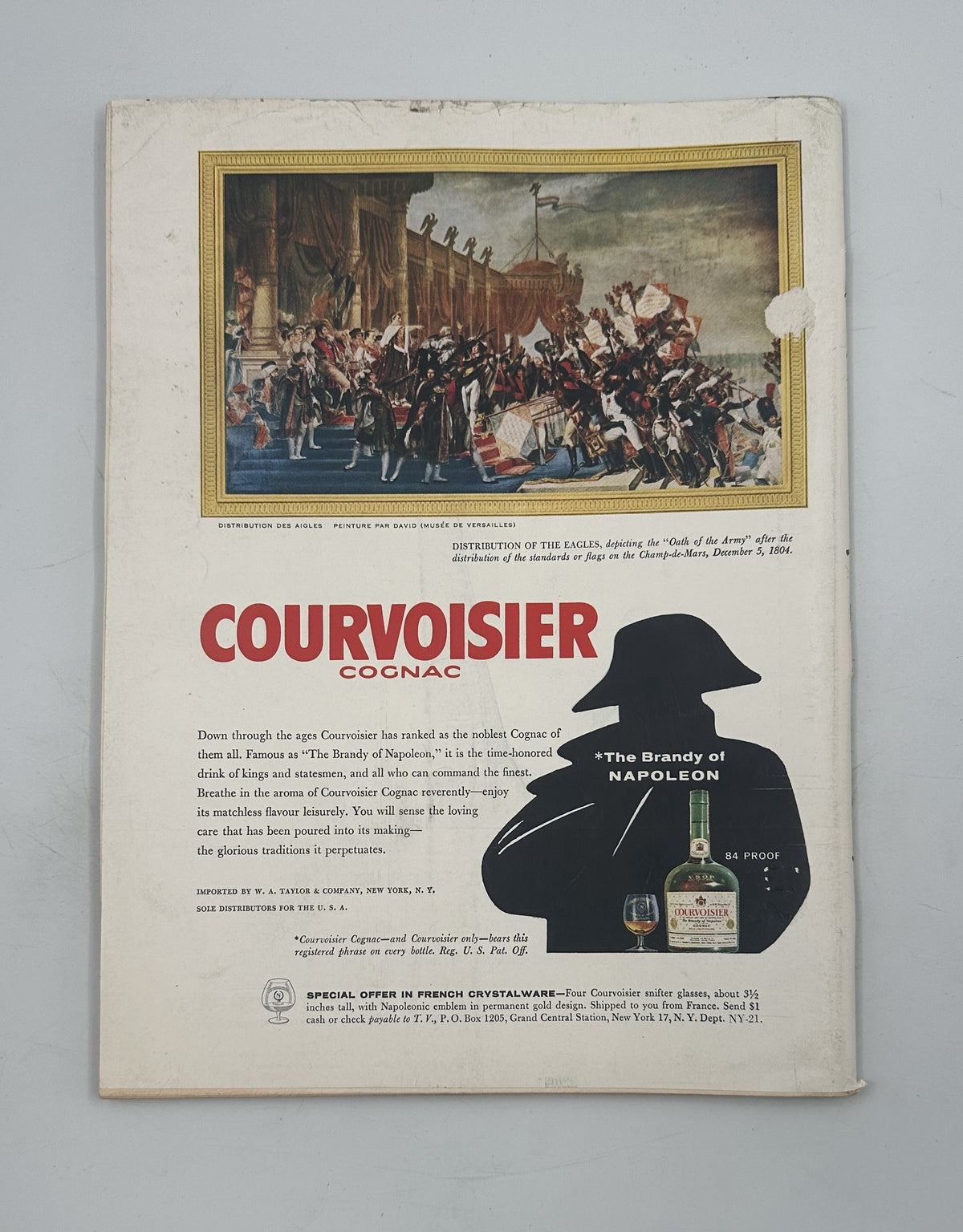 The New Yorker Magazine October 18, 1958 Cider Stand Robert Kraus Cover, back cover featuring a vintage Courvoisier cognac advertisement with Napoleon silhouette and historical battle painting
