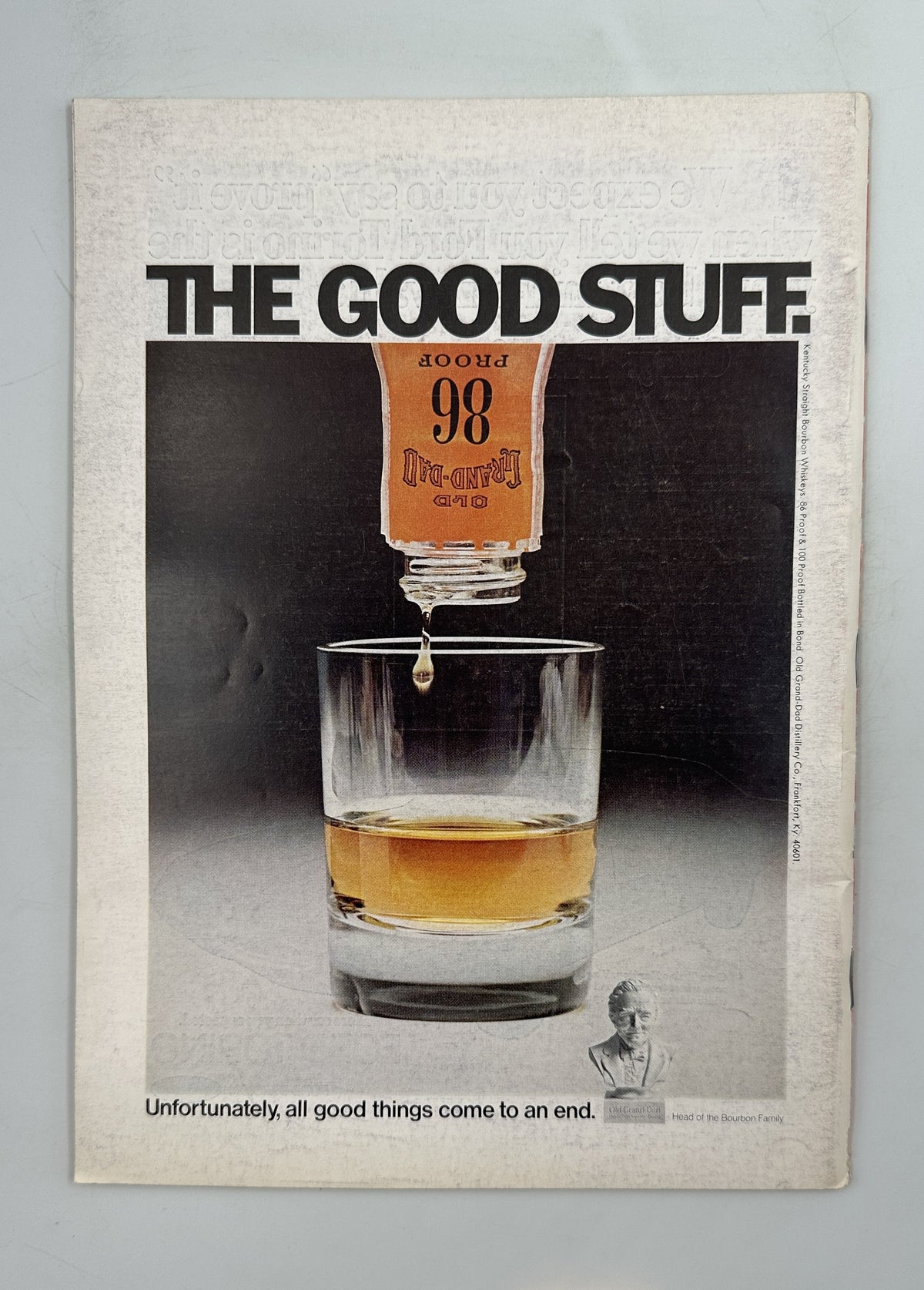 The New Yorker Magazine January 29, 1972 Blue Hallway Black Cat Pierre Le-Tan Cover VG, interior full-page The Good Stuff advertisement showing a bottle of whiskey and a glass of bourbon.