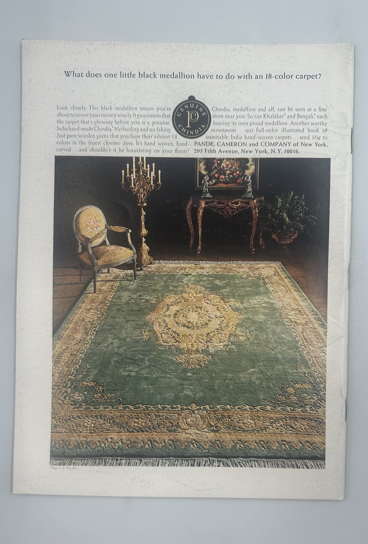 The New Yorker Magazine January 15, 1972 Tropical Flamingo Photographer Charles Saxon interior advertisement showing an ornate patterned area rug in a traditionally decorated room