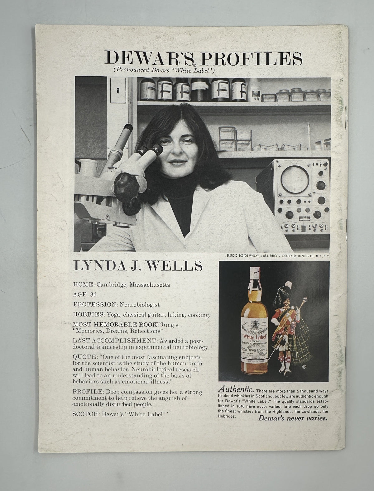 The New Yorker Magazine September 15, 1975 Autumn Field Red Flags James Stevenson VG interior Dewar's Profiles advertisement featuring Lynda J. Wells and a vintage Dewar's whisky bottle.