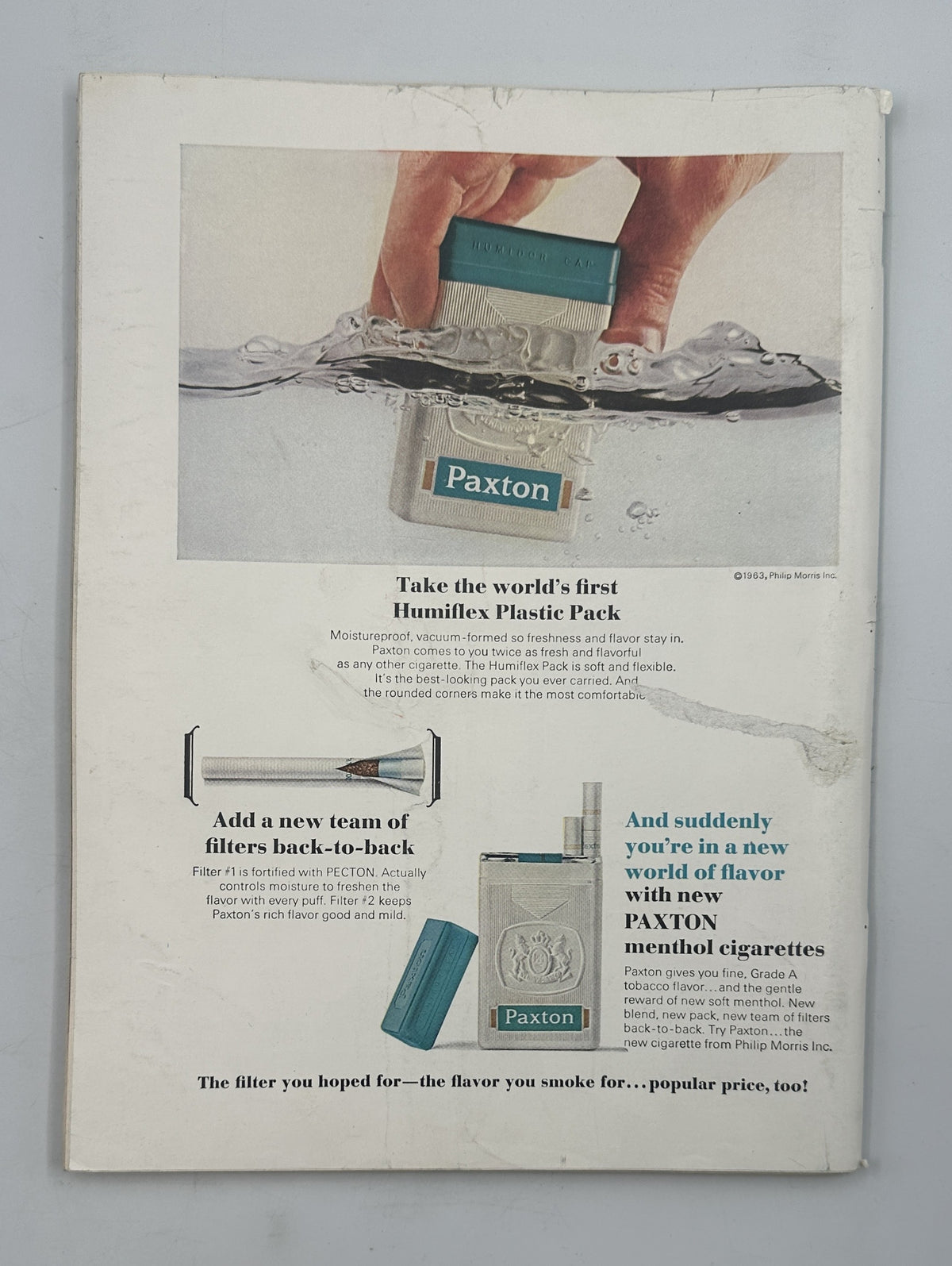 The New Yorker Magazine December 7, 1963 Christmas Tree Bazaar Crowd Ilonka Karasz Cover, vintage Paxton cigarettes advertisement showing a hand placing a pack in snow