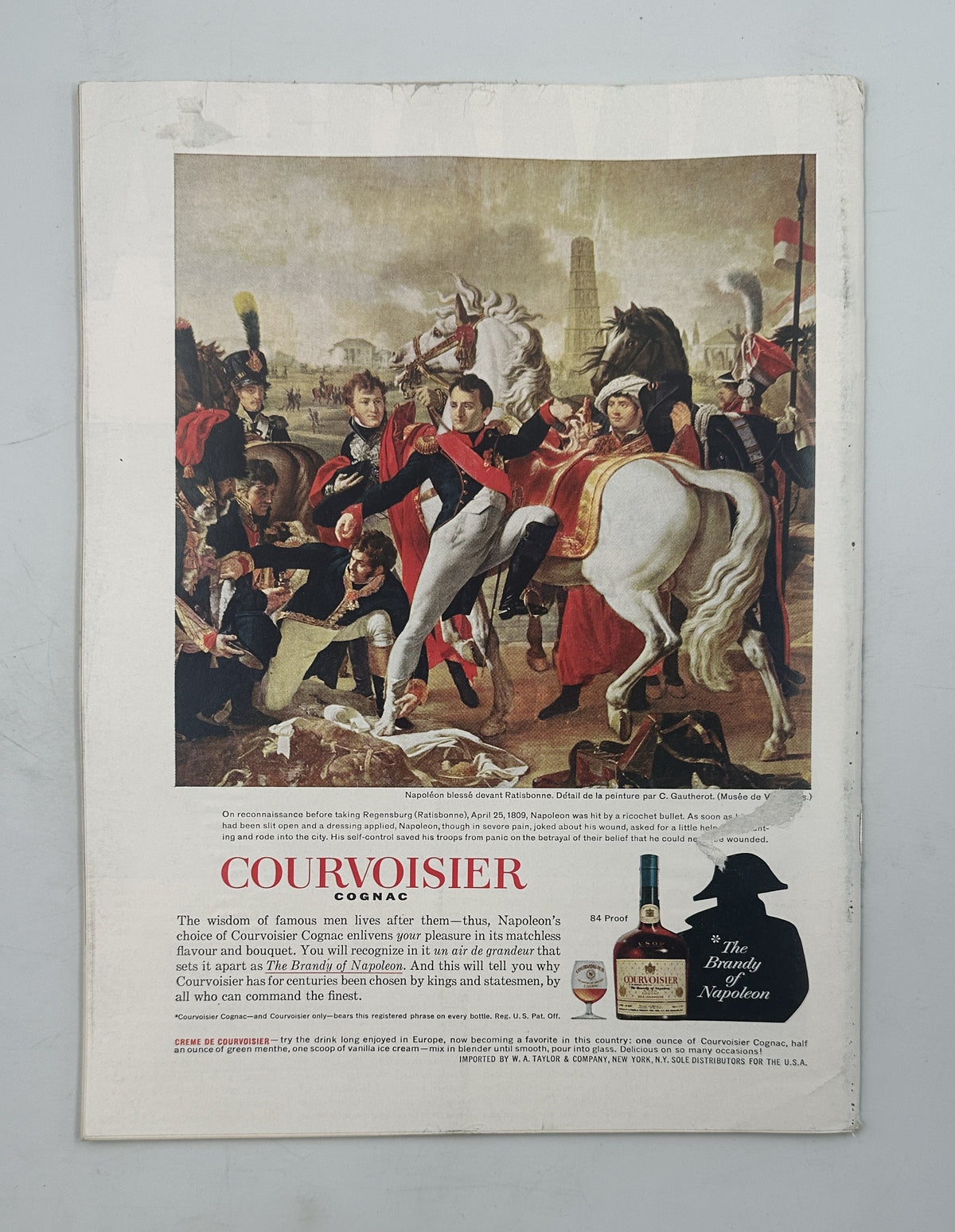 The New Yorker Magazine December 21, 1963 Christmas Choir Noel Charles Addams Cover, vintage Courvoisier cognac advertisement featuring a historical cavalry painting, brand text, and bottle illustration.