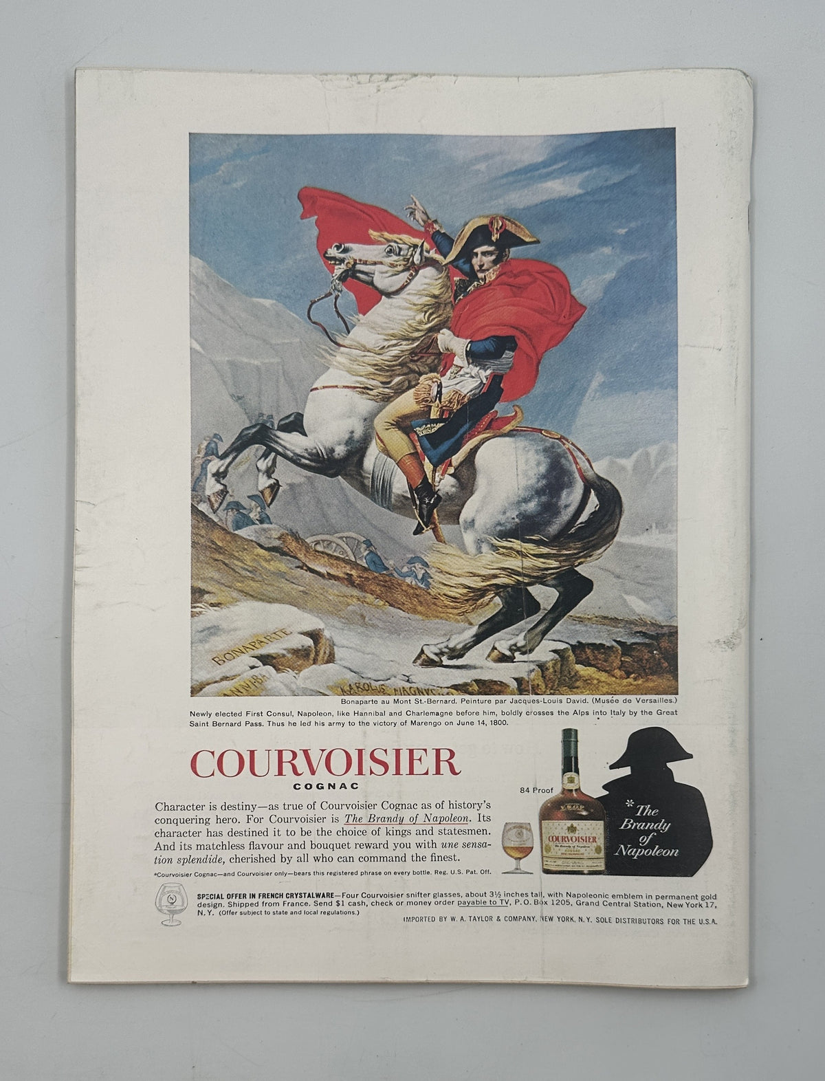 The New Yorker Magazine March 30, 1963 Lion Head Abe Birnbaum Cover opened to a vintage Courvoisier cognac advertisement featuring Napoleon Bonaparte on horseback.