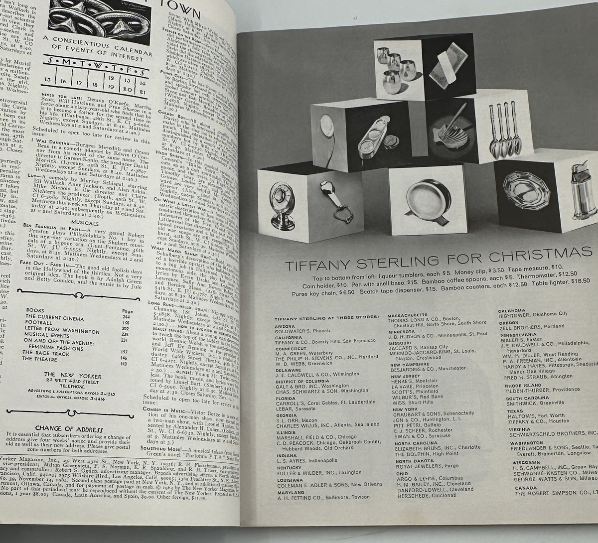 The New Yorker Magazine November 14, 1964 Airport Observation Deck Arthur Getz Cover, interior page featuring a Christmas gift advertisement for kitchen and household items with magazine text and contents listing.