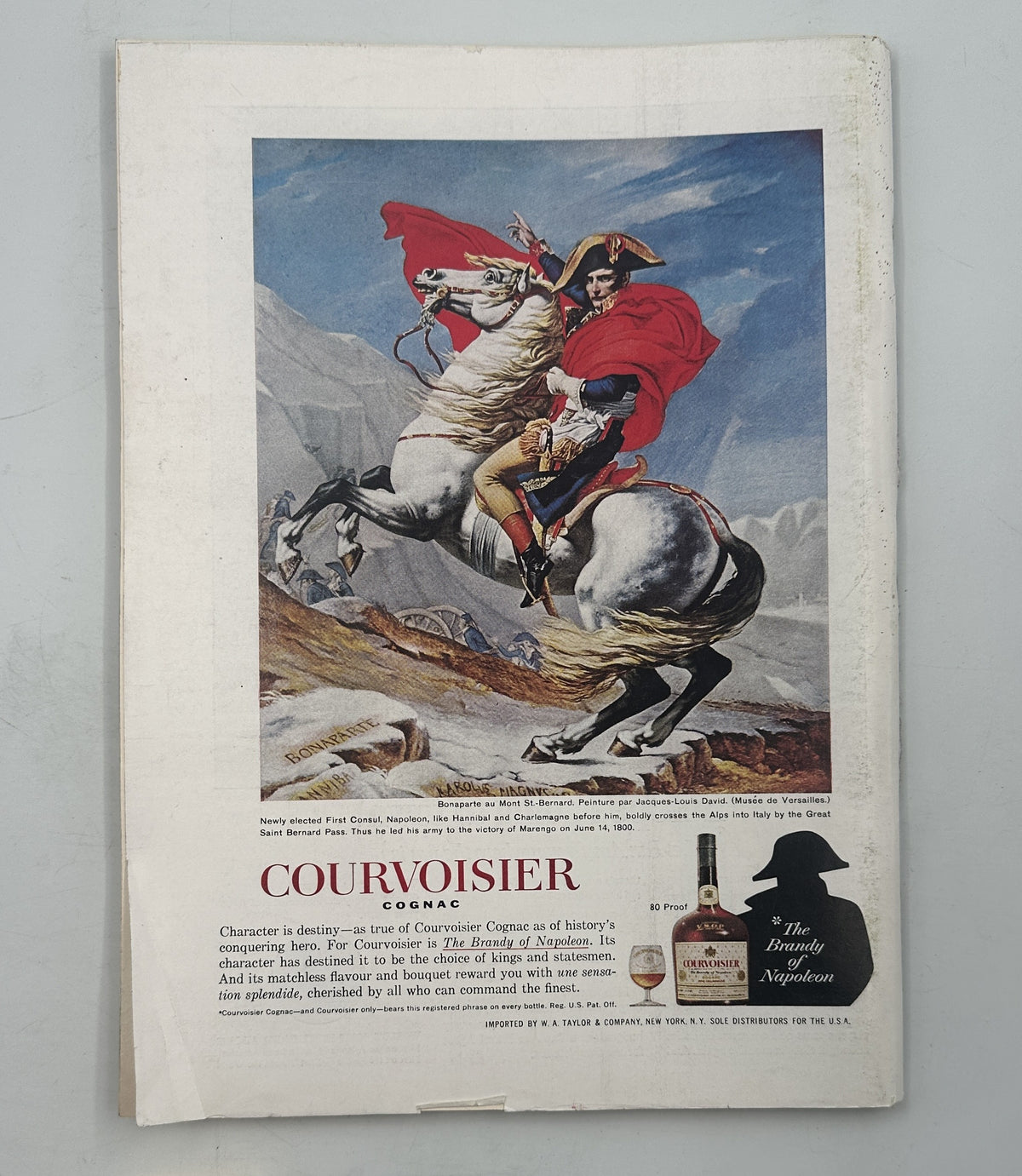 Back cover of The New Yorker Magazine October 10, 1964 Tokyo Olympics Torch Runner Anatol Kovarsky Cover featuring a vintage Courvoisier cognac advertisement with Napoleon on horseback.