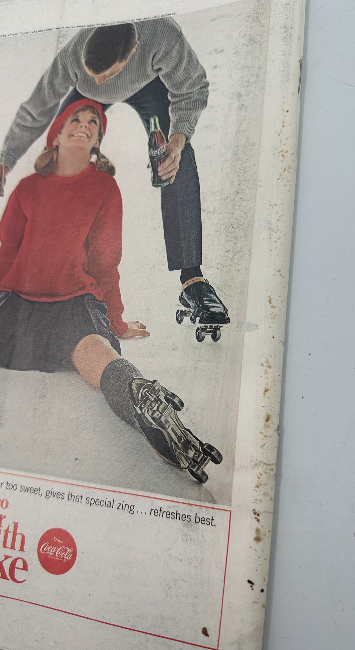 The New Yorker Magazine February 1, 1964 Ballet Class Arthur Getz Cover interior page showing a Coca-Cola advertisement with a woman learning to roller skate