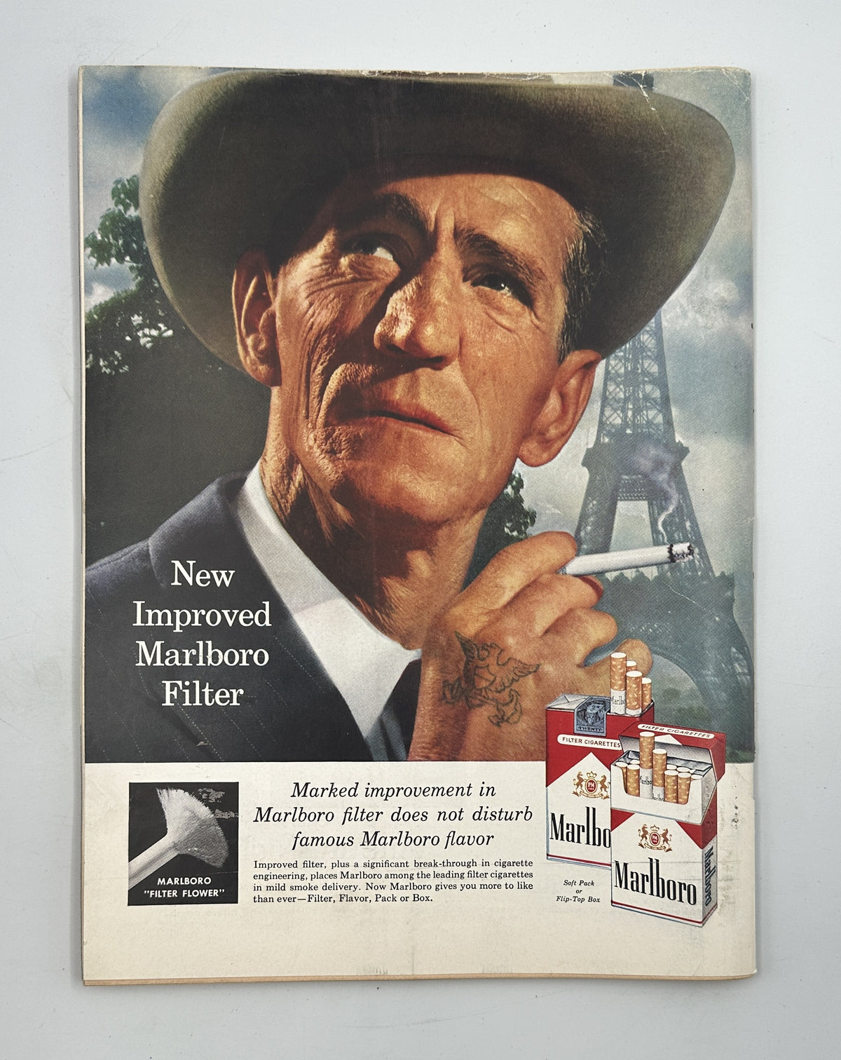 The New Yorker Magazine October 11, 1958 Autumn Canoe Trailer Arthur Getz Cover, featuring a vintage Marlboro cigarette advertisement with a cowboy portrait.
