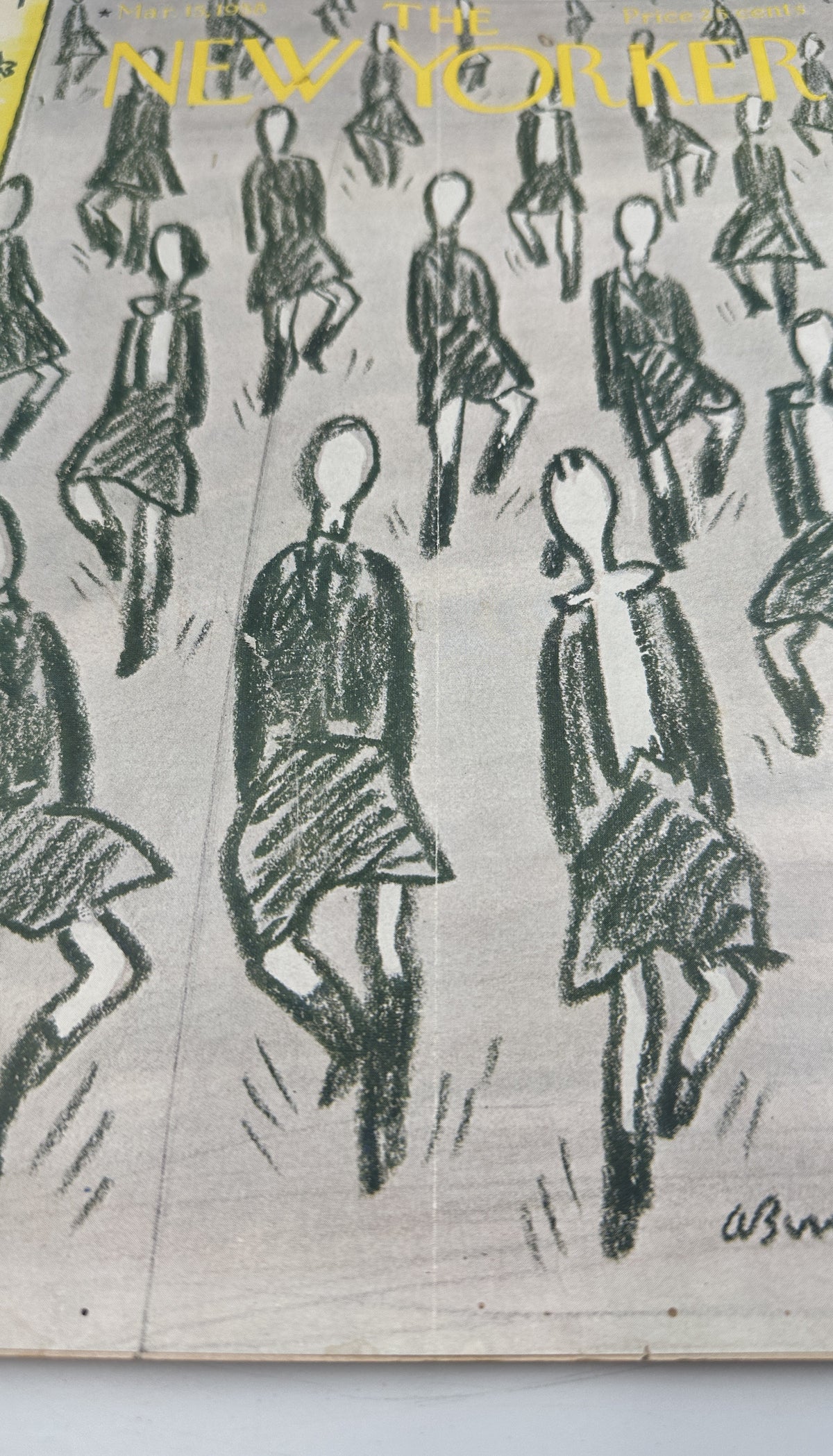 The New Yorker Magazine March 15, 1958 Fashion Mannequin Abe Birnbaum Cover close-up showing Abe Birnbaum's vintage mannequin fashion illustration