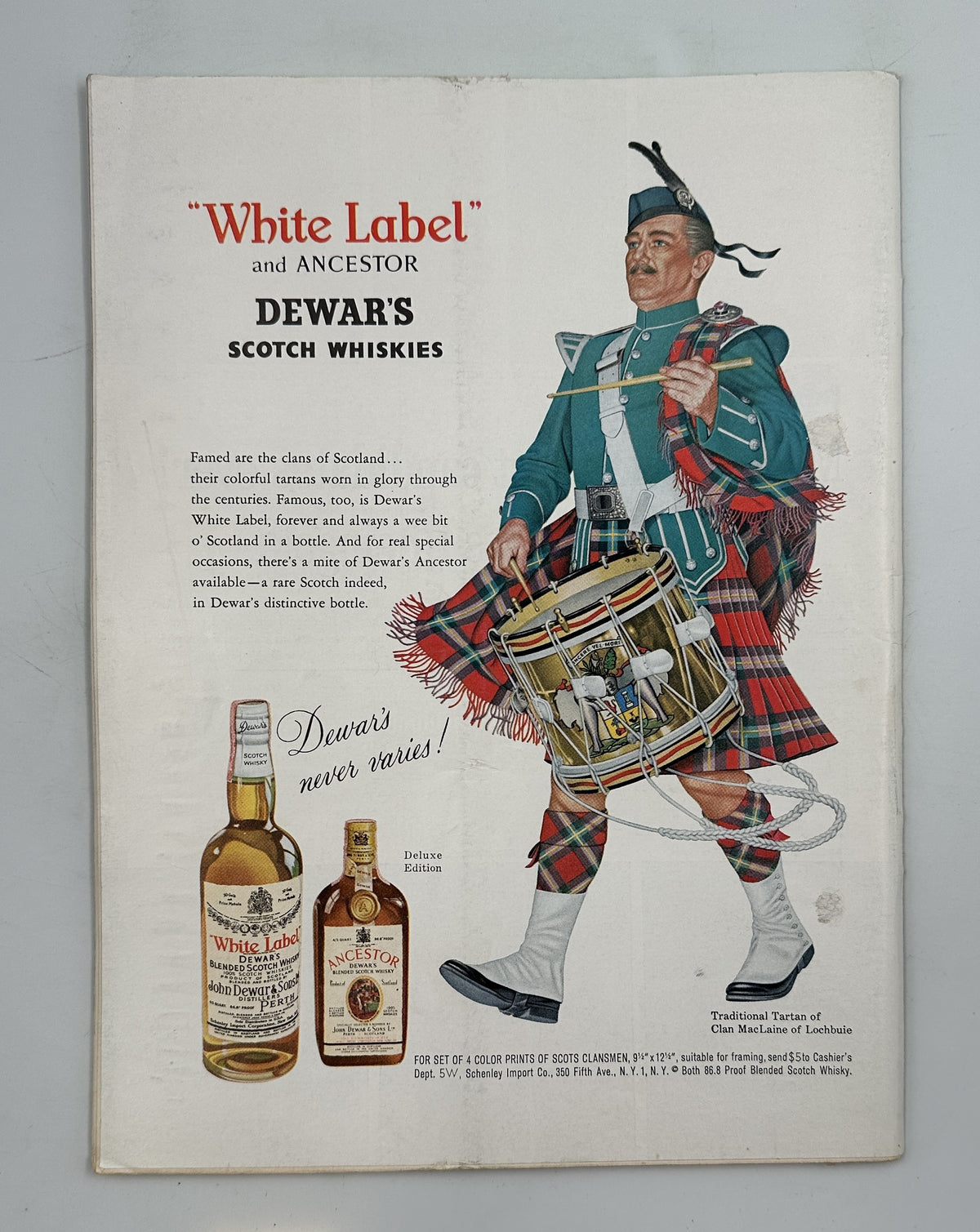 The New Yorker Magazine September 3, 1960 Shaded Boardwalk Beach Donald Higgins vintage Dewar's Scotch whisky advertisement featuring a Scottish bagpiper