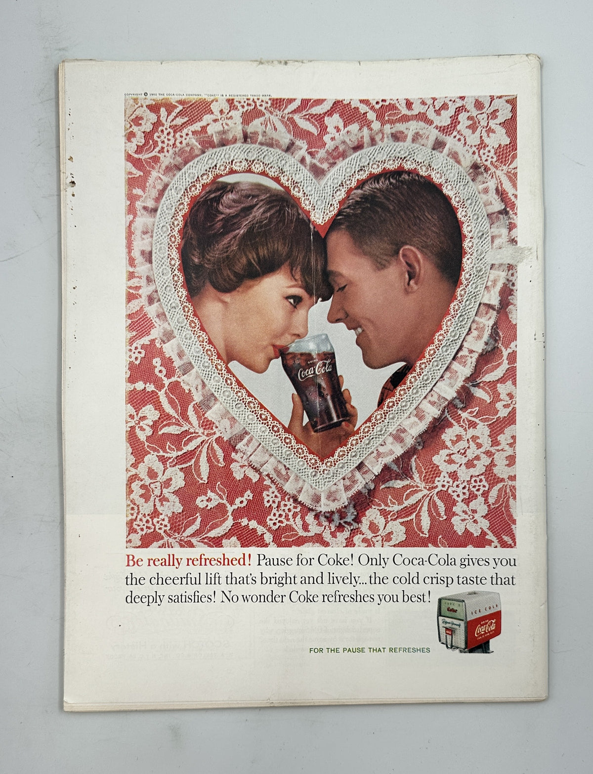 The New Yorker Magazine February 6, 1960 Coat Check Scene Arthur Getz Cover showing the back cover with a vintage Coca-Cola heart-shaped advertisement