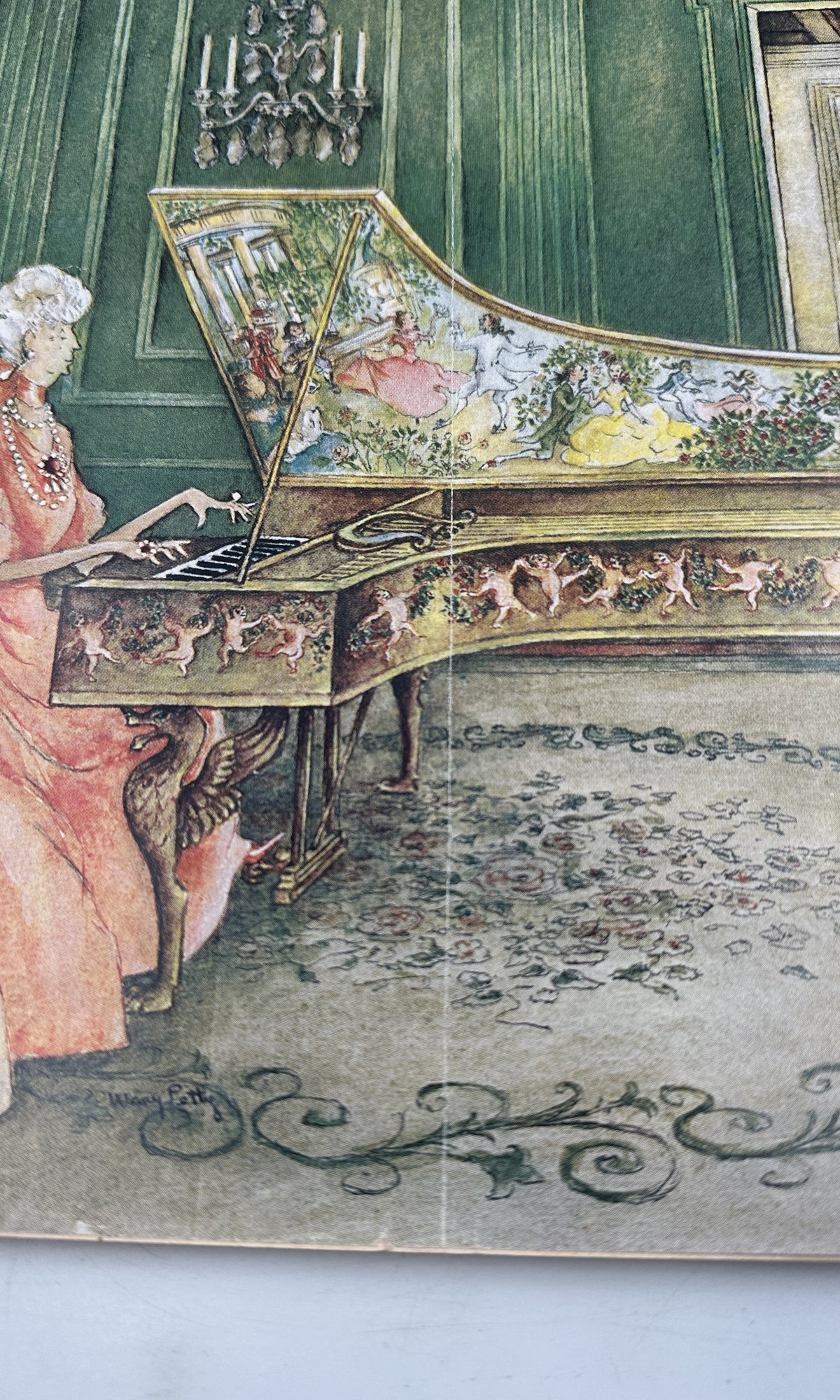 The New Yorker Magazine October 21, 1961 Harpsichord Music Room Mary Petty Cover featuring a detailed vintage illustration of an ornate harpsichord in an elegant music room.