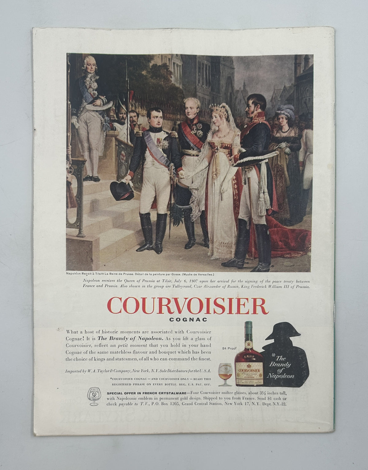 Back cover of The New Yorker Magazine December 23, 1961 Christmas Ornament Holiday Abe Birnbaum Cover featuring a vintage Courvoisier cognac advertisement with a historical wedding scene.