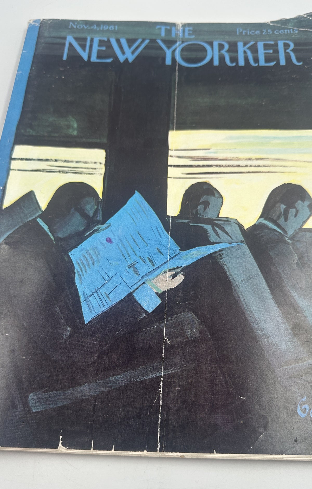 The New Yorker Magazine November 4, 1961 Commuters Reading Train Arthur Getz Cover, close-up view of the vintage Arthur Getz illustrated train commuter cover