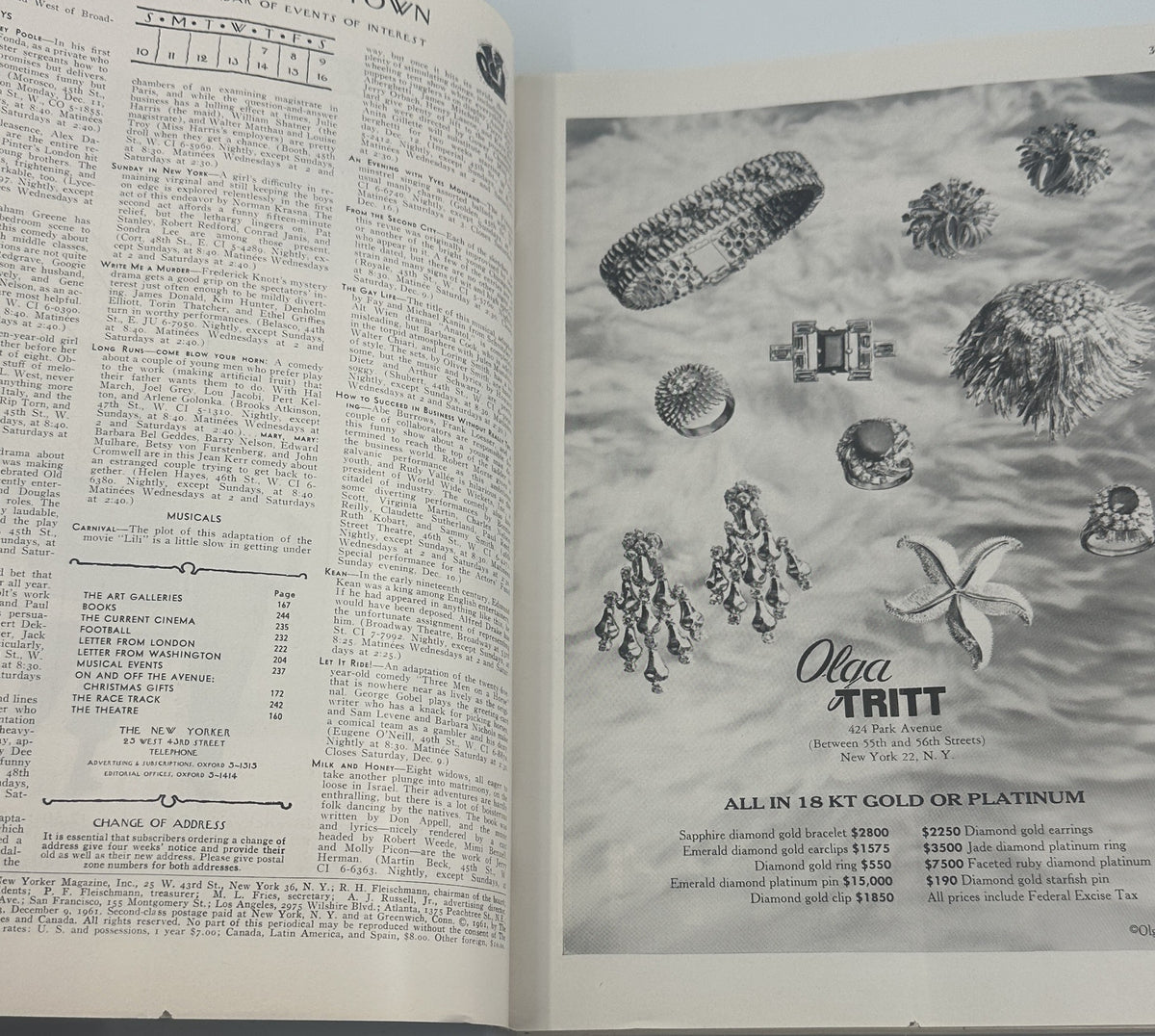 The New Yorker Magazine December 9, 1961 Toy Rockets Space Age Anatol Kovarsky Cover opened to an interior page with vintage illustrations and a period advertisement