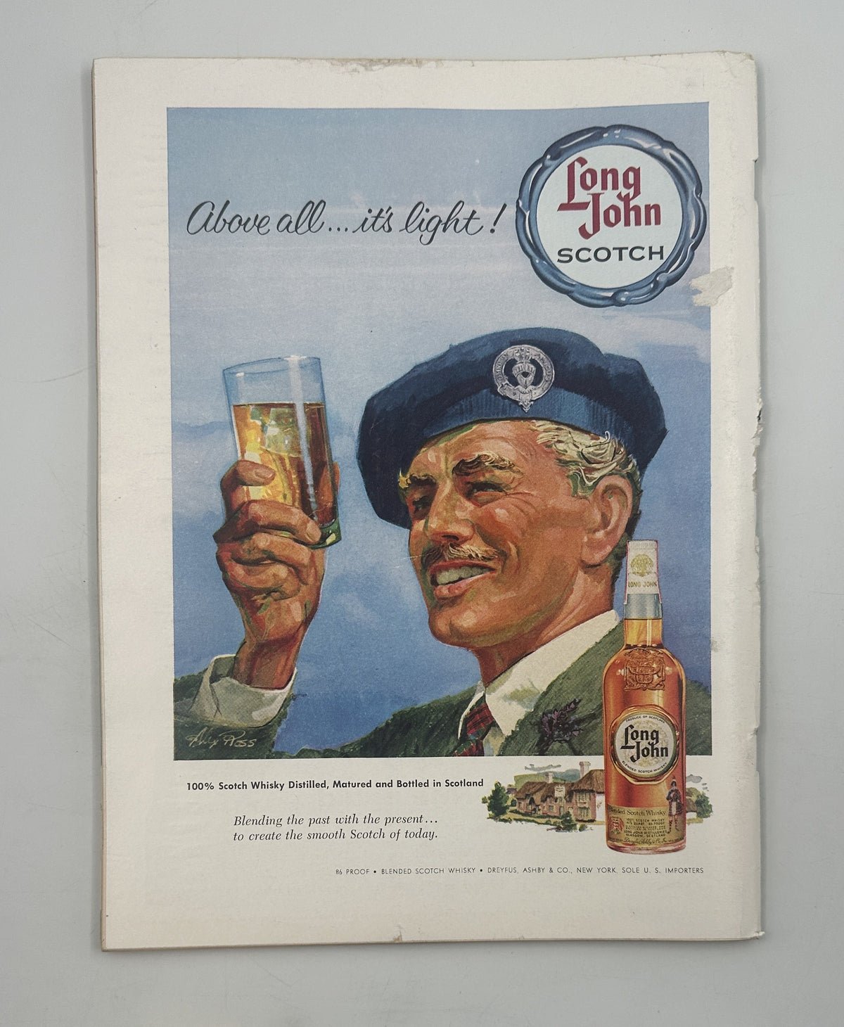 The New Yorker Magazine April 16, 1960 Cupid Stained Glass Church Charles Addams Cover issue showing a vintage Long John Scotch advertisement with a man holding a drink.
