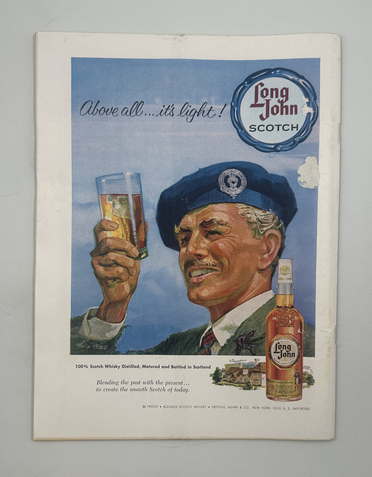 Back cover of The New Yorker Magazine August 18, 1962 Stage Set Theater Ilonka Karasz Cover, featuring a vintage Long John Scotch whiskey advertisement with an illustrated man holding a glass.
