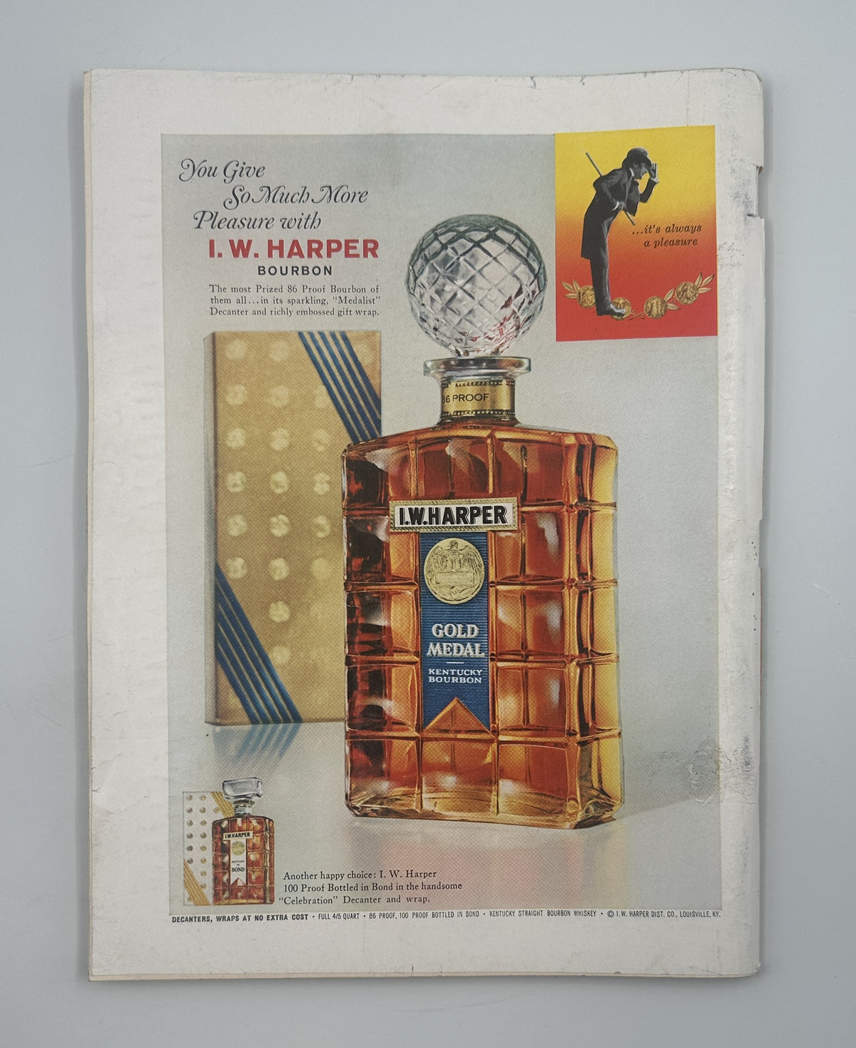 The New Yorker Magazine November 24, 1962 Thanksgiving Peacock Anatol Kovarsky Cover showing the back cover with a vintage J.W. Harper bourbon advertisement.