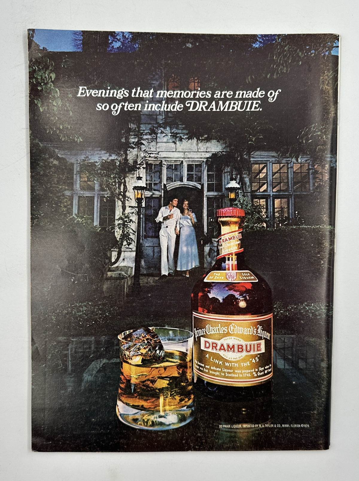 The New Yorker Magazine May 16, 1977 Cafe Bridge Charles Saxon Cover VG featuring a vintage Drambuie liqueur advertisement with a bottle and glass in front of a moonlit cottage scene