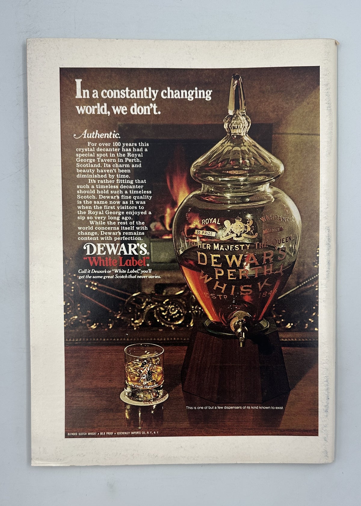 The New Yorker Magazine October 23, 1978 Bottles Pitcher Still Douglas Florian Cover, shown with a vintage Dewar's White Label whisky advertisement featuring a decorative glass decanter.