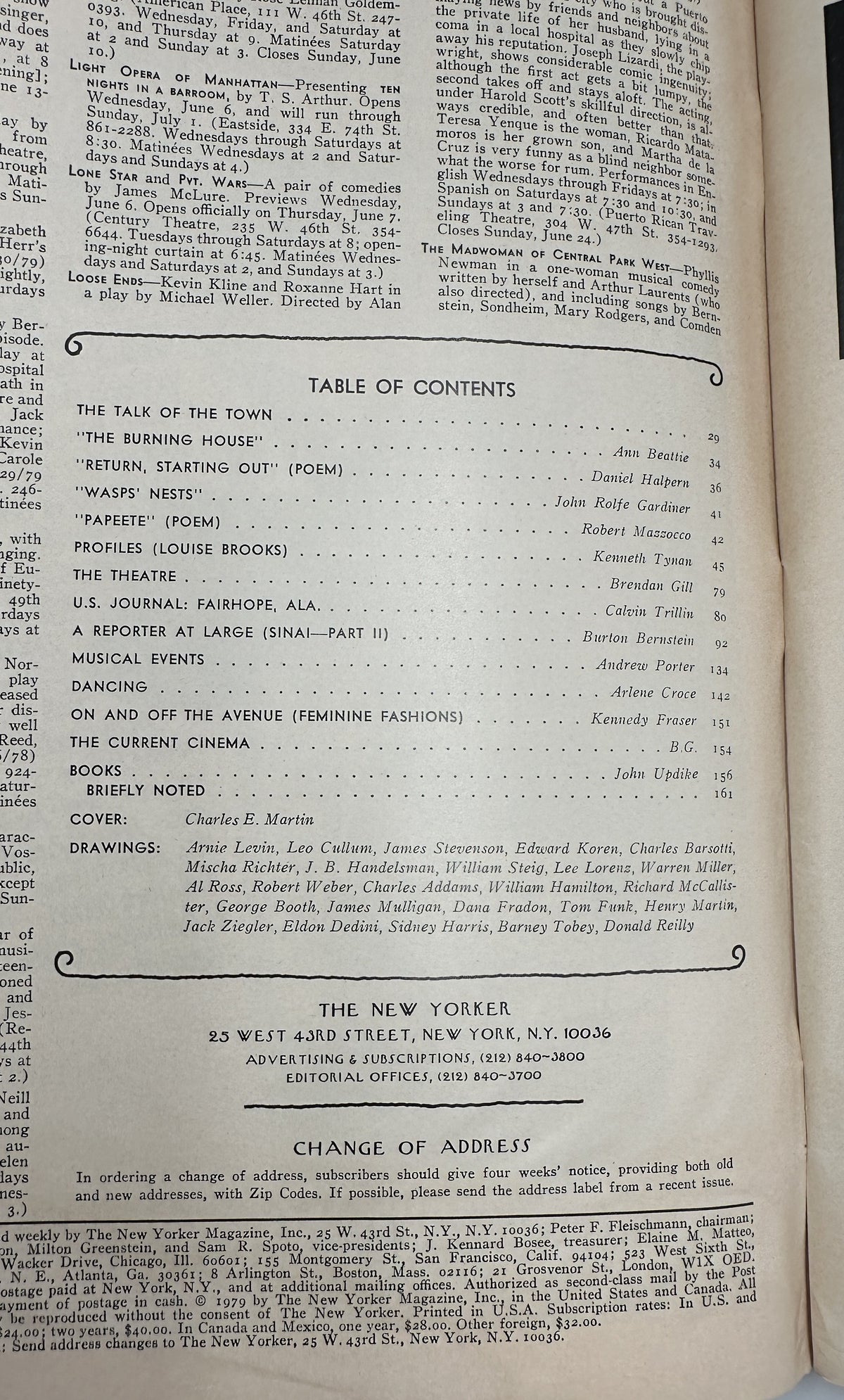 The New Yorker Magazine June 11, 1979 Central Park Bridge Charles Martin Cover VG, showing the printed table of contents page