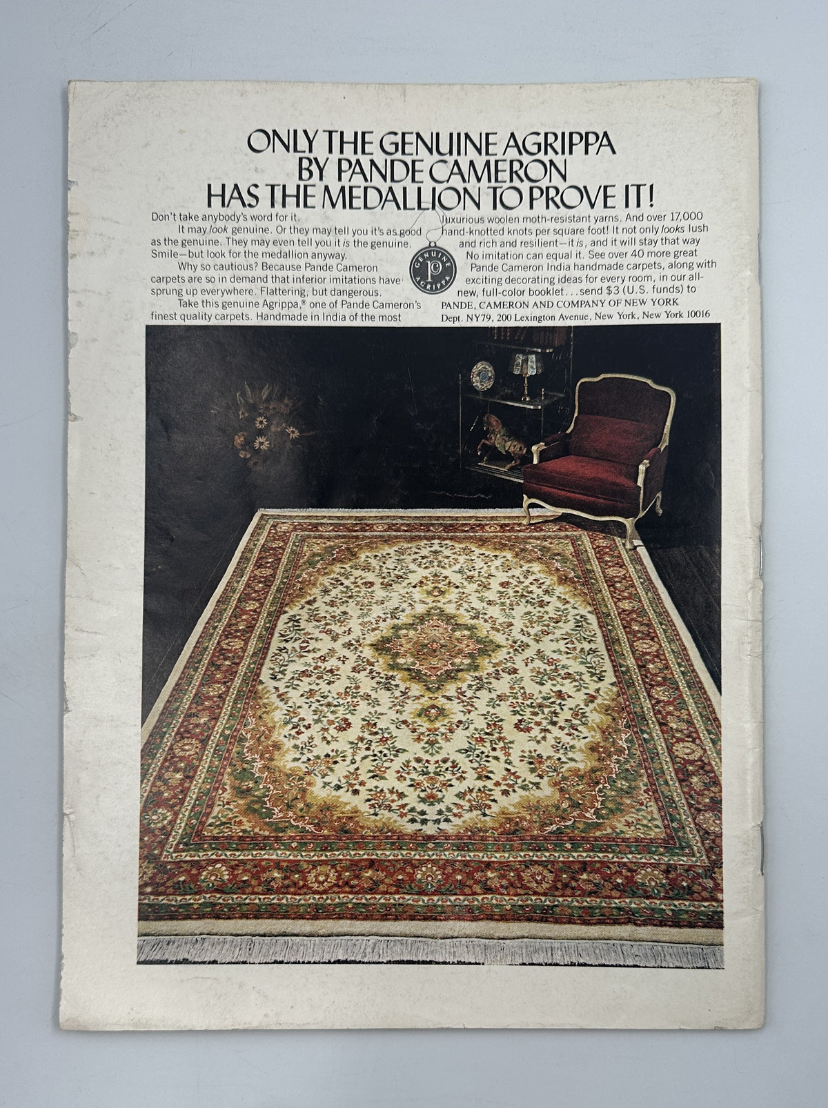 The New Yorker Magazine July 2, 1979 Harbor View Sailboats Arthur Getz Cover, showing a vintage Pendleton rug advertisement with a patterned carpet, chair, and table.