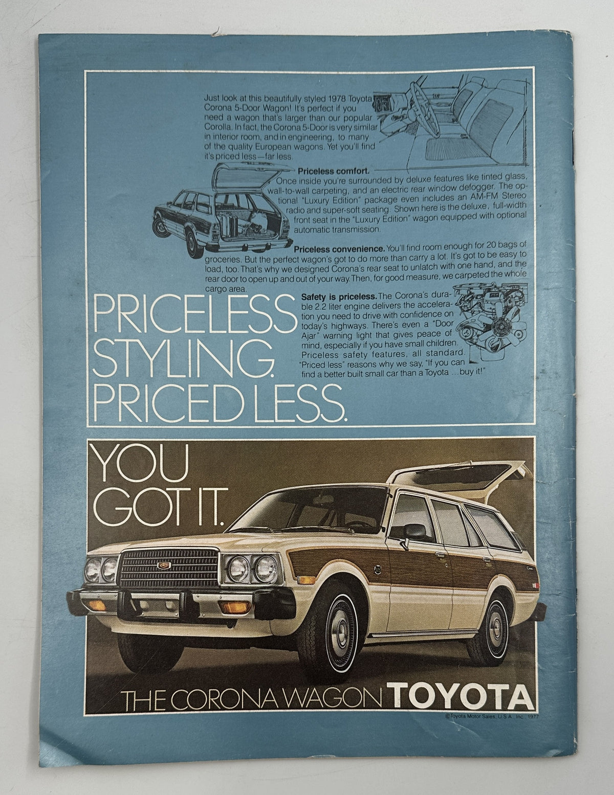 The New Yorker Magazine July 31, 1978 Sailboats Calm Seascape Gretchen Dow Simpson Cover, showing a vintage Toyota Corona Wagon advertisement on the back cover.
