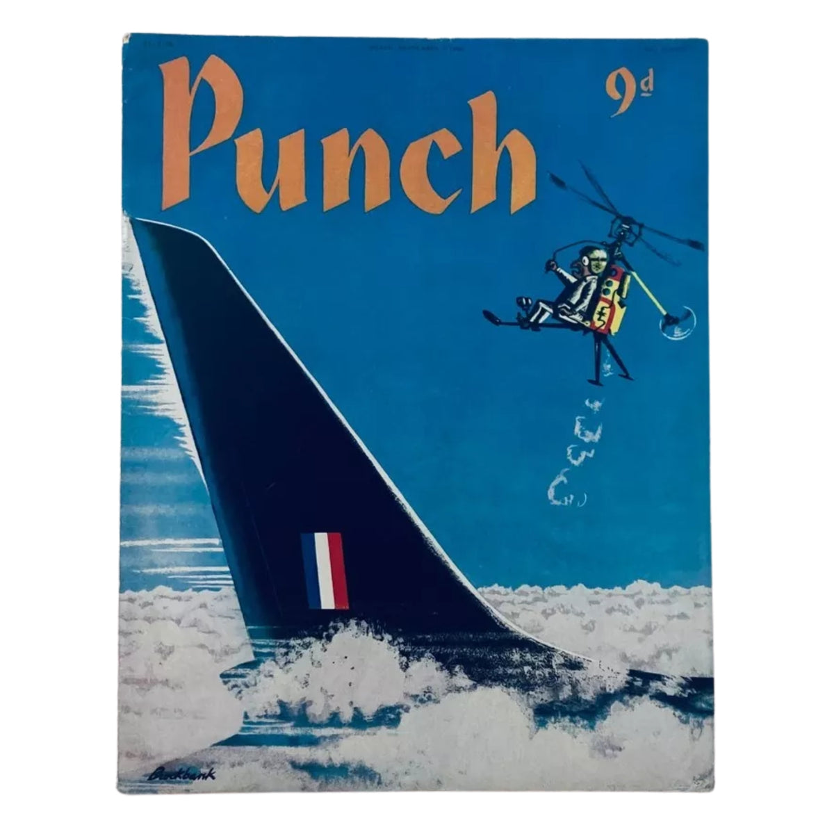 Cover of Punch Magazine September 3, 1958, featuring vibrant blue background, cartoon helicopter, and bold 'Punch' title, showcasing post-WWII humor and creativity.