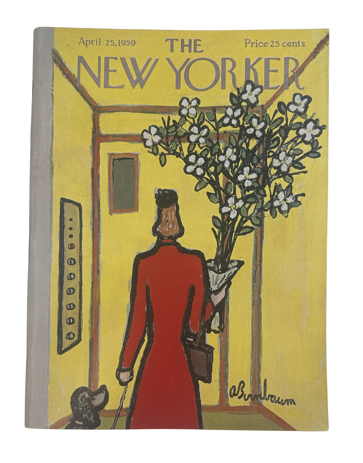 The New Yorker Magazine April 25, 1959 Elevator Flowers Abe Birnbaum Cover VG