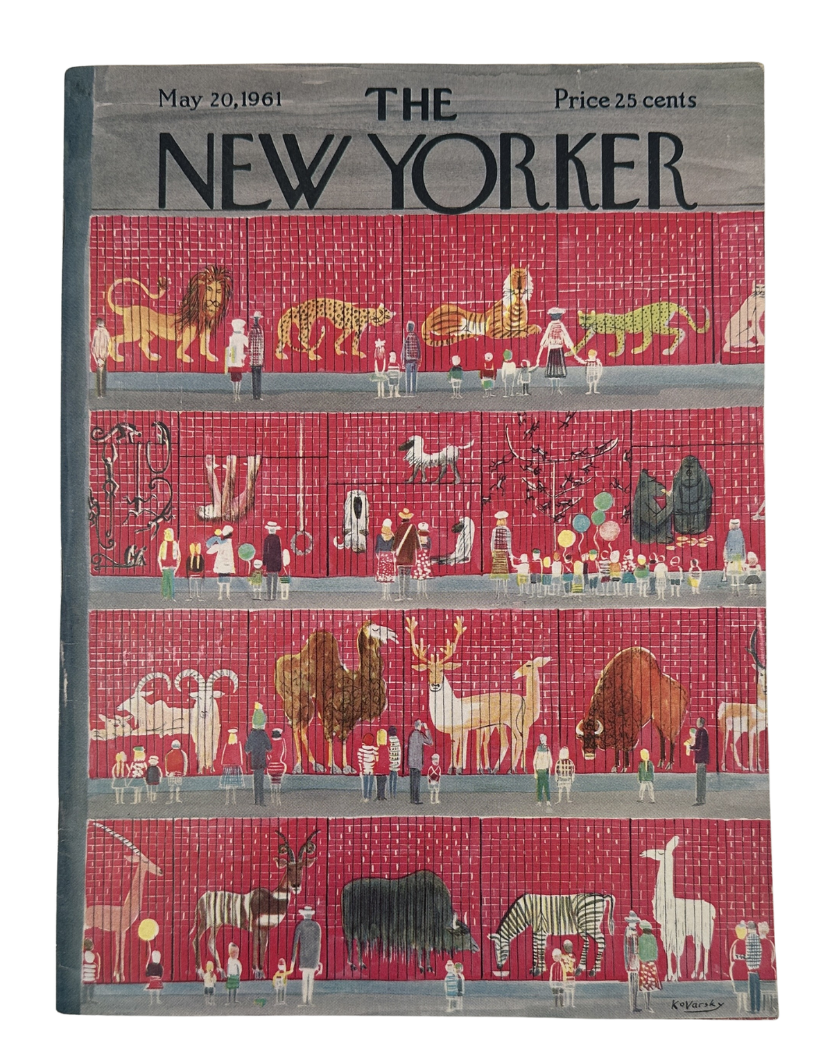 The New Yorker Magazine May 20, 1961 Zoo Animals Anatol Kovarsky Cover VG, featuring a colorful illustrated zoo animal cover with visitors and exhibits.