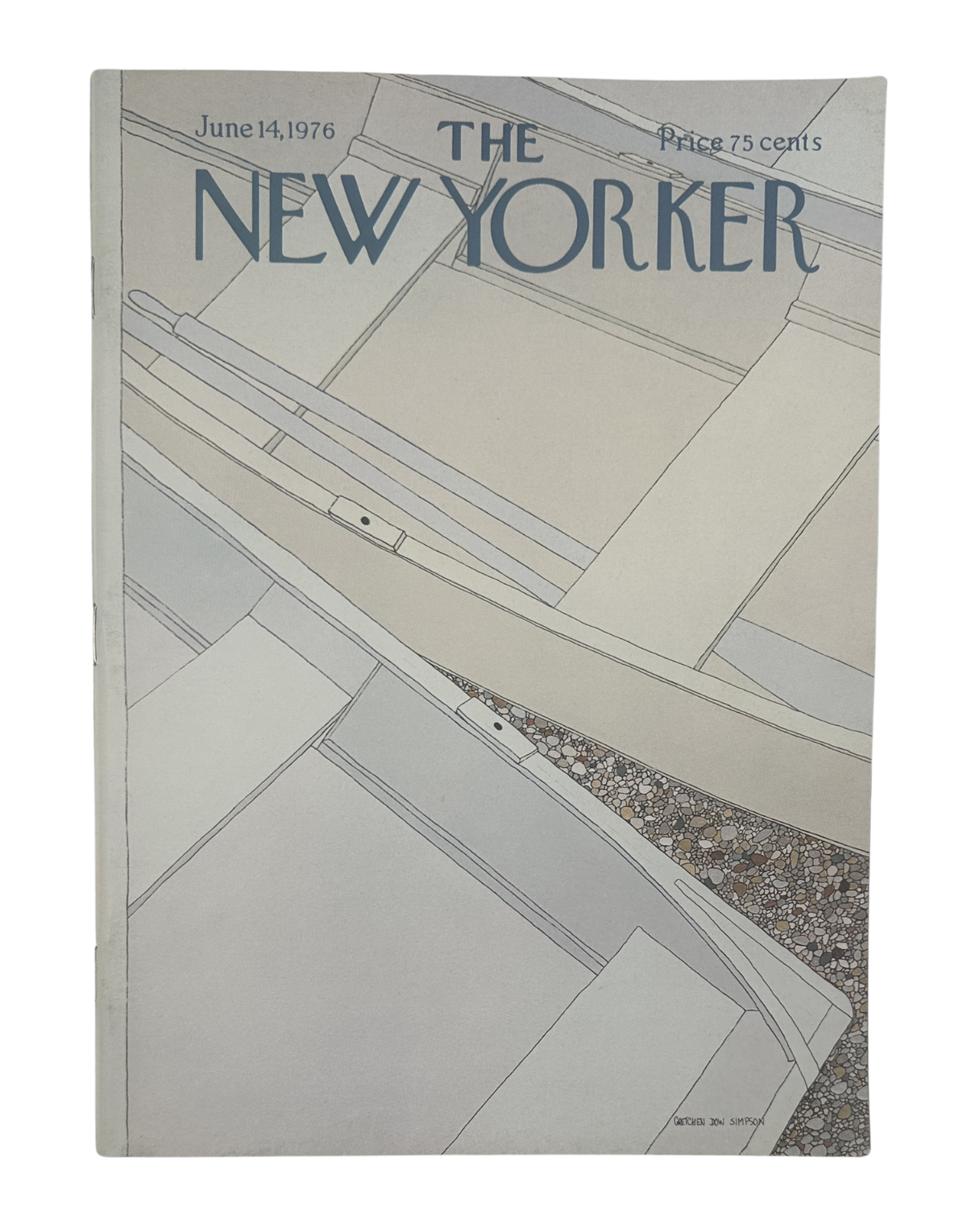 The New Yorker Magazine June 14, 1976 Highway Overpass Gretchen Dow Simpson Cover VG, featuring an illustrated aerial view of a highway overpass on the front cover.