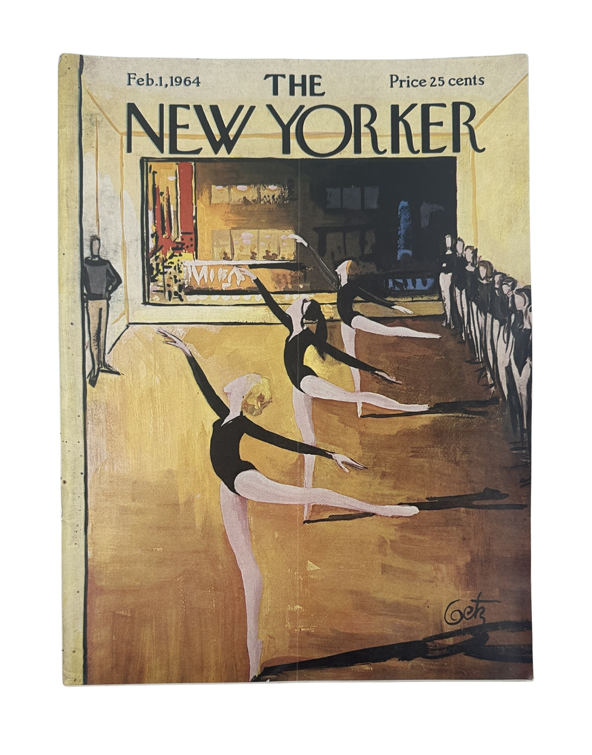 The New Yorker Magazine February 1, 1964 Ballet Class Arthur Getz Cover featuring two ballet dancers practicing in a studio