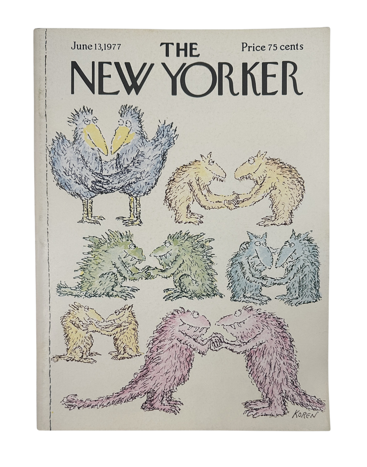 The New Yorker Magazine June 13, 1977 Shaggy Cartoon Creatures Pairs Edward Koren VG front cover featuring colorful shaggy cartoon creatures by Edward Koren