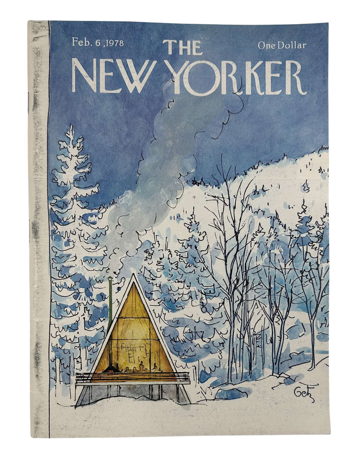 The New Yorker Magazine February 6, 1978 Snowy A-Frame Cabin Arthur Getz Cover VG, featuring a snowy forest cabin cover illustration by Arthur Getz.
