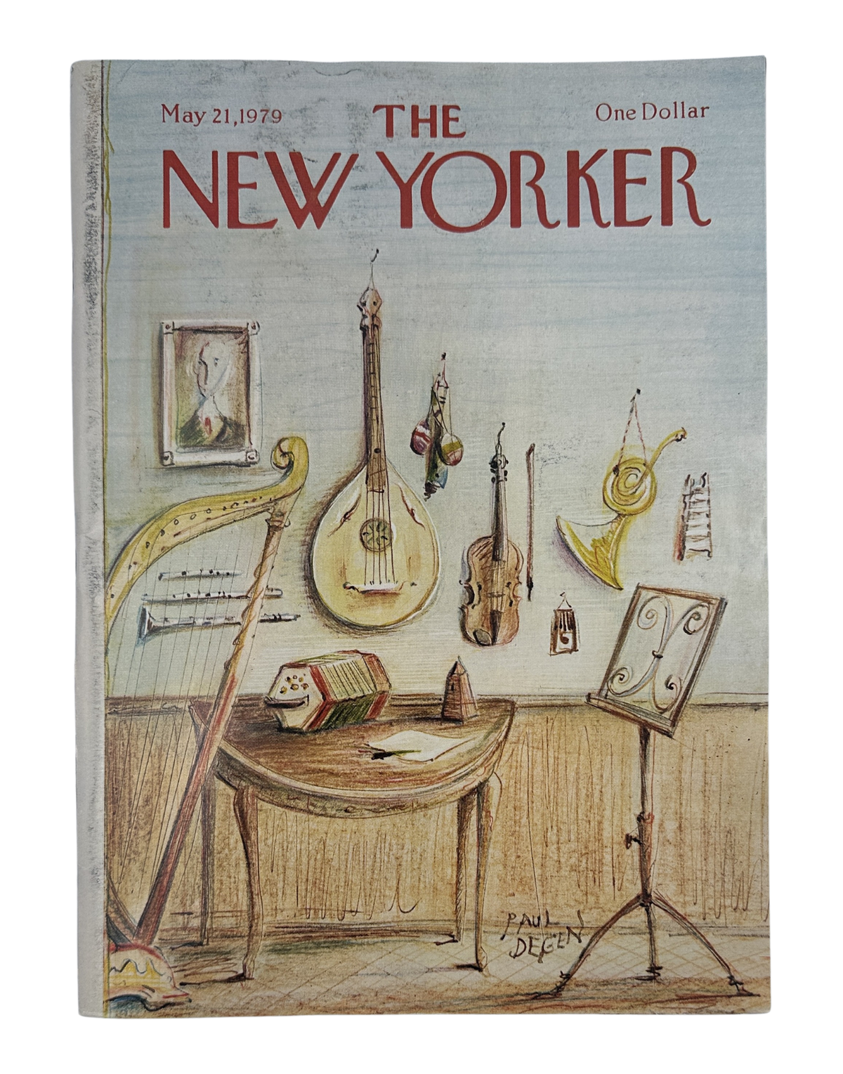 The New Yorker Magazine May 21, 1979 Music Studio Instruments Paul Degen Cover VG, front cover featuring a vintage music studio scene with instruments and artwork by Paul Degen.