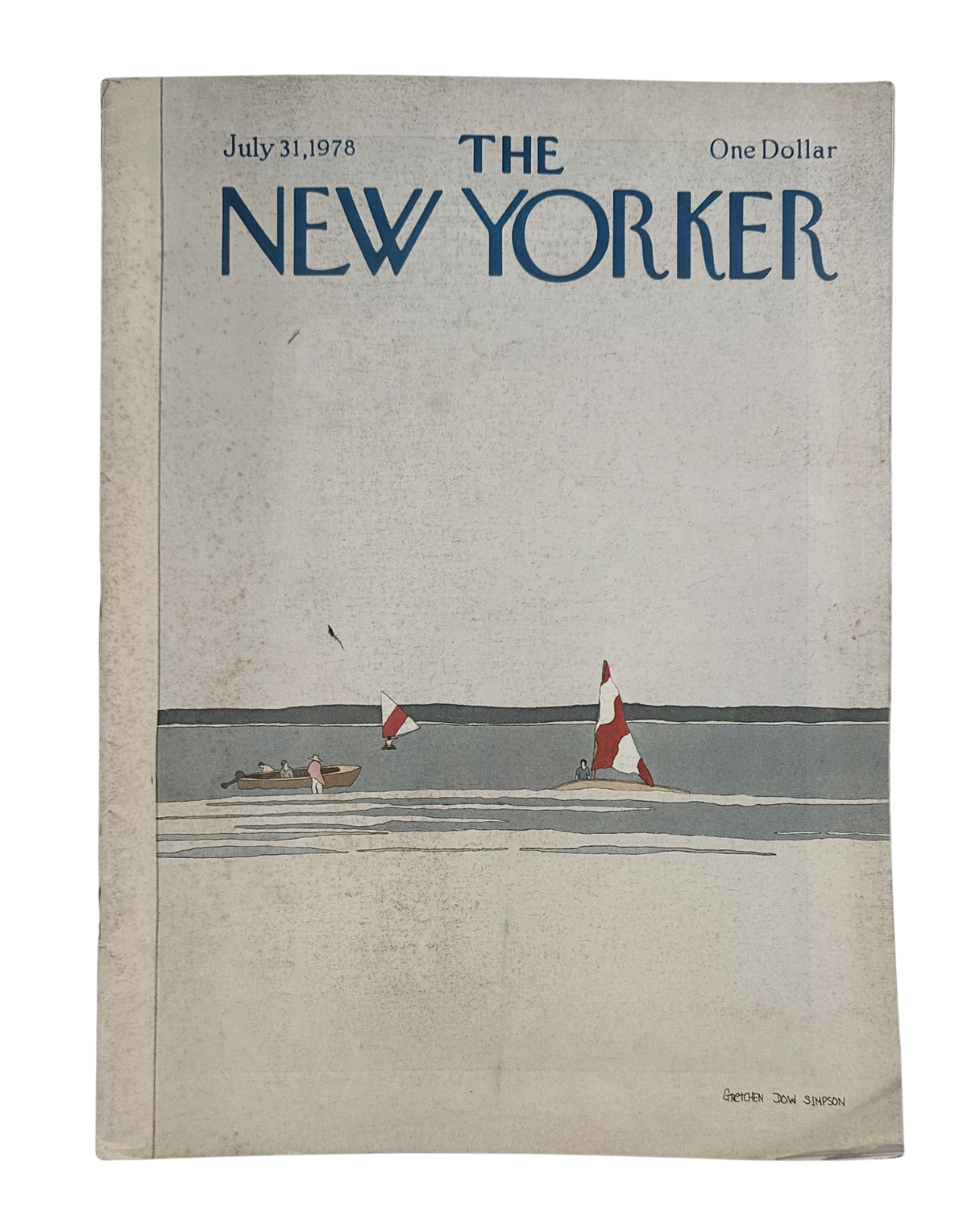 The New Yorker Magazine July 31, 1978 Sailboats Calm Seascape Gretchen Dow Simpson Cover, featuring sailboats on a calm gray seascape.