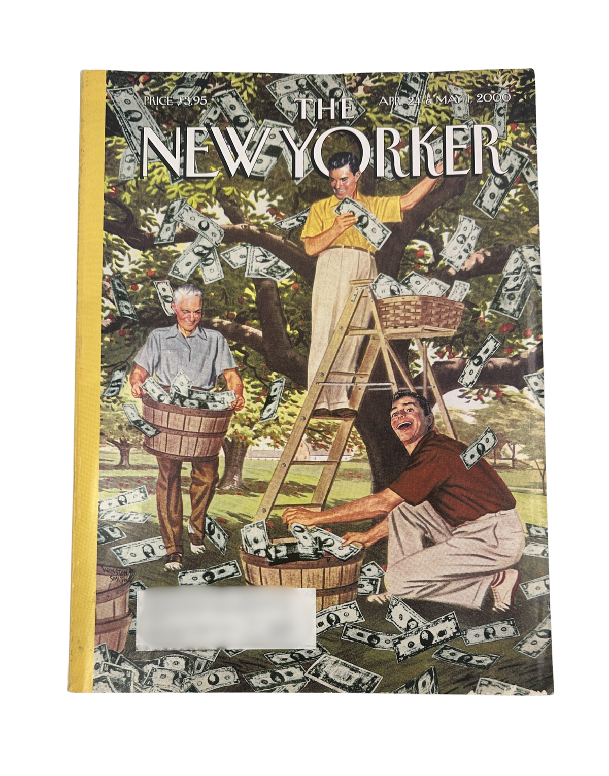 The New Yorker Magazine April 24 & May 1, 2000 Money Tree Roz Chast Cover VG, featuring a colorful illustration of people collecting money beneath a tree.