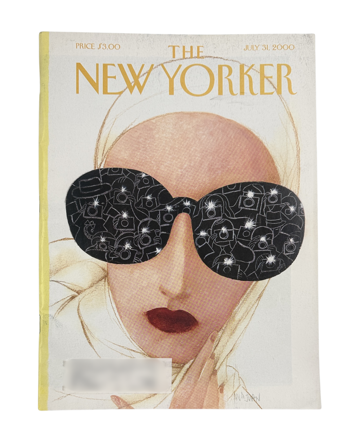 The New Yorker Magazine July 31, 2000 A Star Is Born Ana Juan Cover VG, featuring an illustrated woman wearing oversized black sunglasses.