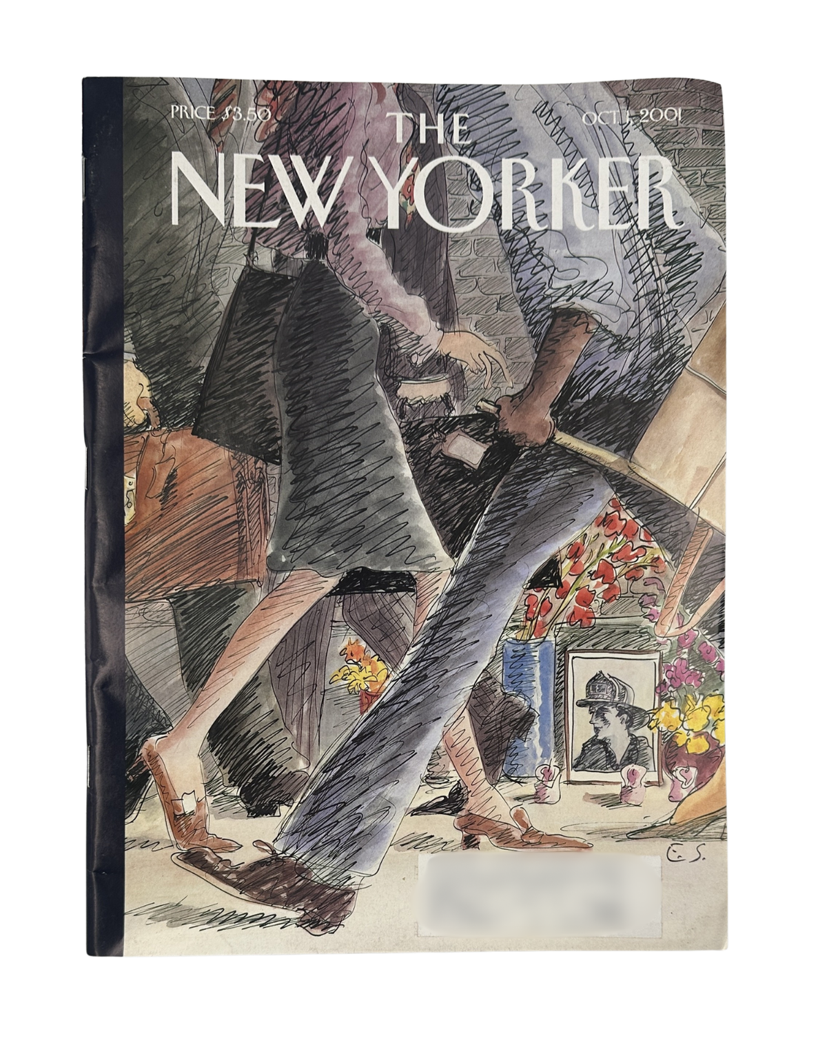 The New Yorker Magazine October 1, 2001 Street Scene Firefighter Edward Sorel Cover VG, featuring Edward Sorel's illustrated street scene cover artwork.