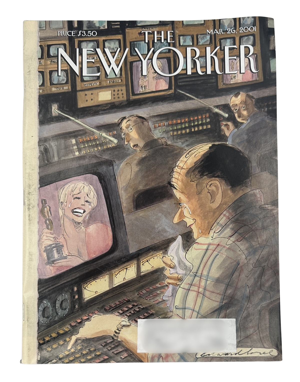 The New Yorker Magazine March 26, 2001 TV Control Room Steve Brodner Cover VG, illustrated cover showing television control room operators and monitors.