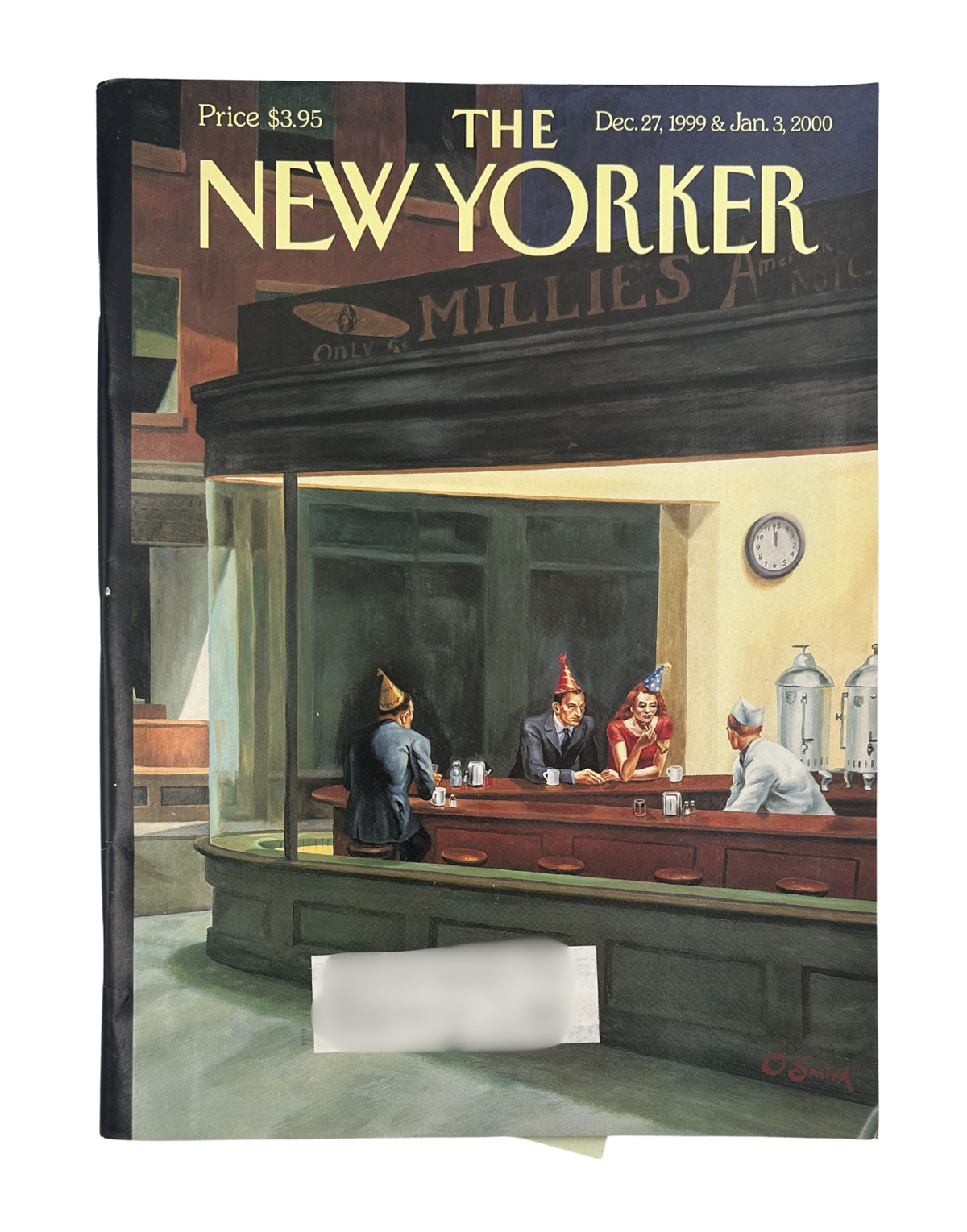 The New Yorker Magazine December 27, 1999 & January 3, 2000 Nighthawks New Year Owen Smith VG, front cover featuring a nighttime bar scene with New Year’s partygoers.