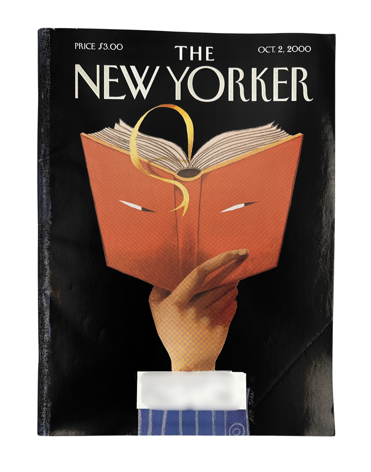 The New Yorker Magazine October 2, 2000 Page-Turner Ana Juan Cover featuring an illustrated hand holding an open book on the black magazine cover