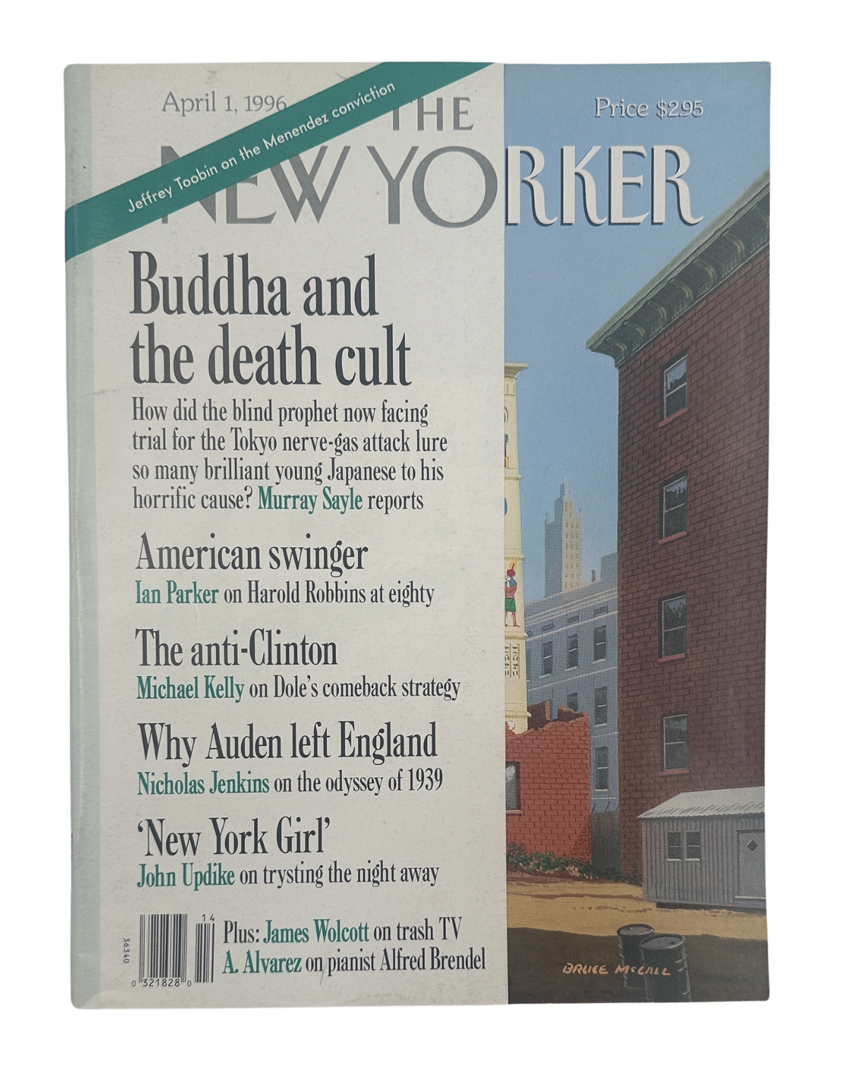 The New Yorker Magazine April 1, 1996 Egyptian Mural Demolition Bruce McCall Cover VG, front cover featuring an illustrated city demolition scene and issue headlines.
