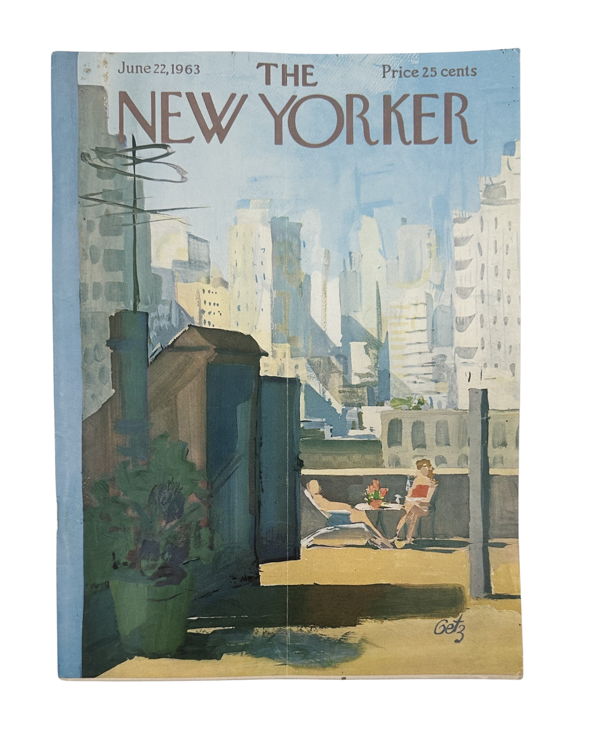 The New Yorker Magazine June 22, 1963 Rooftop Terrace Arthur Getz Cover featuring an illustrated New York City rooftop terrace and skyline.