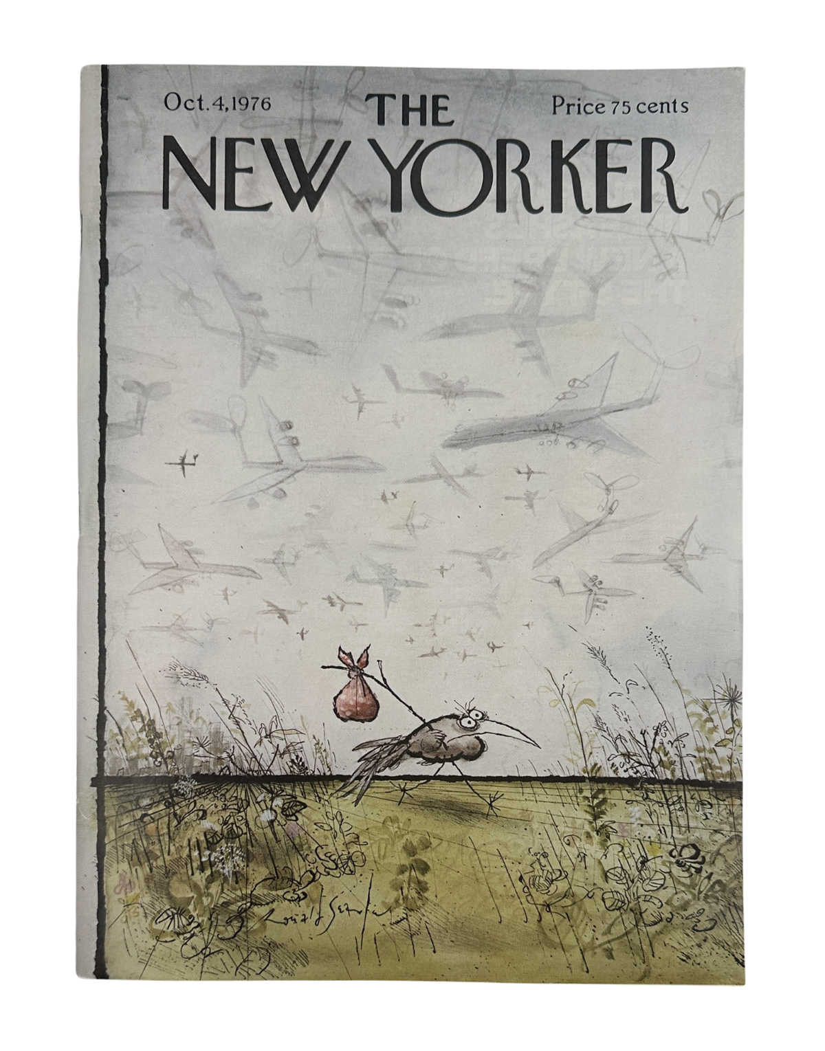 The New Yorker Magazine October 4, 1976 Bird Airplanes Travel Ronald Searle Cover VG, featuring the illustrated Ronald Searle cover with birds and airplanes over a rural landscape.