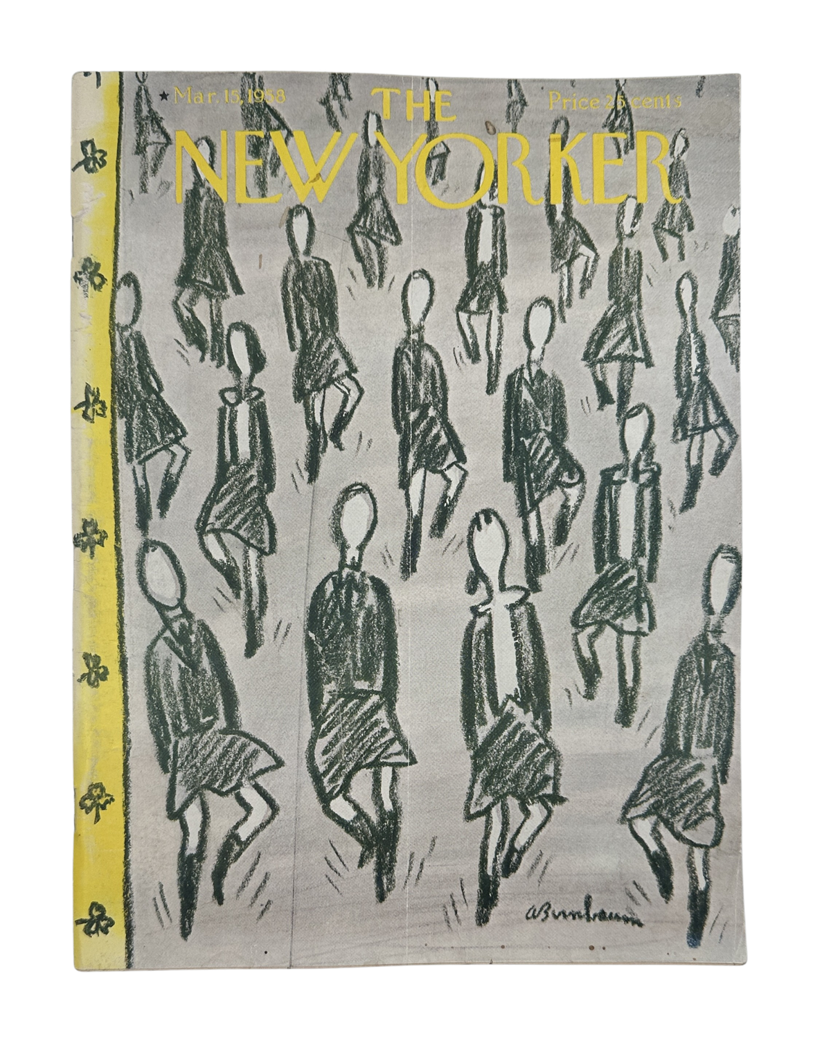 The New Yorker Magazine March 15, 1958 Fashion Mannequin Abe Birnbaum Cover featuring illustrated fashion mannequins in vintage dresses