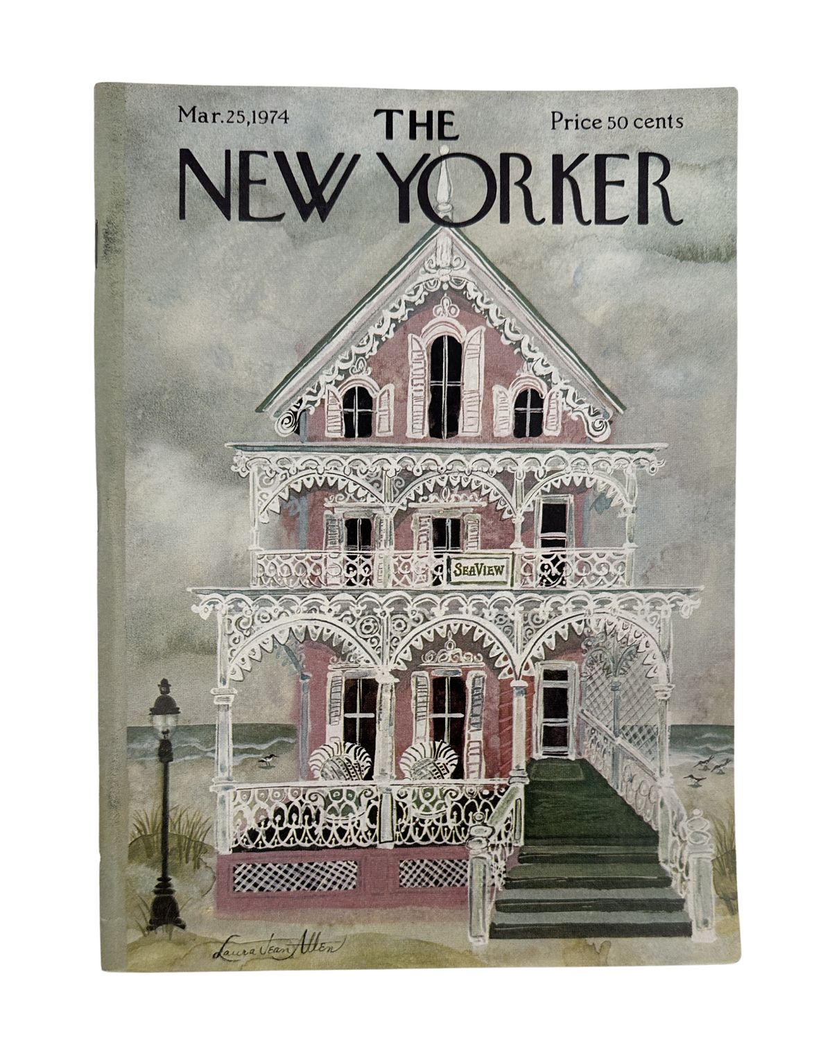 The New Yorker Magazine March 25, 1974 Ornate Seaside Victorian House Laura Jean Allen VG, front cover featuring an ornate Victorian seaside house illustration