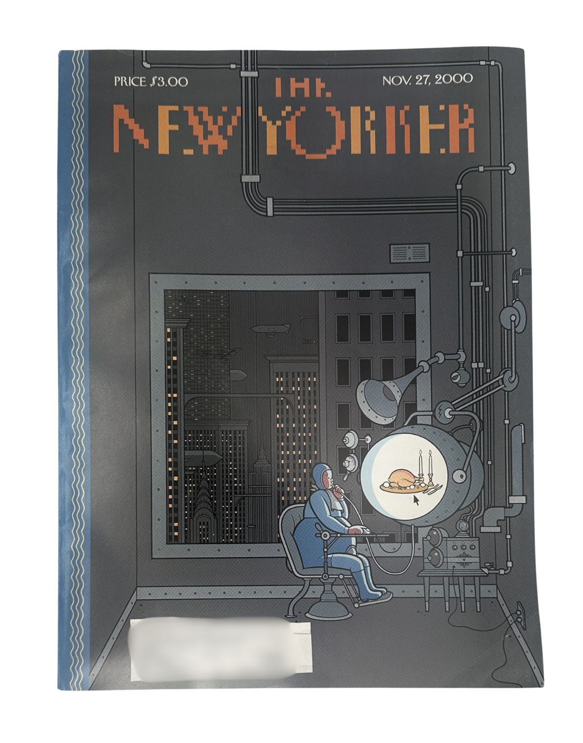 The New Yorker Magazine November 27, 2000 Thanksgiving.com Digital Age Chris Ware Cover, front cover featuring a vintage computer-themed illustration by Chris Ware.