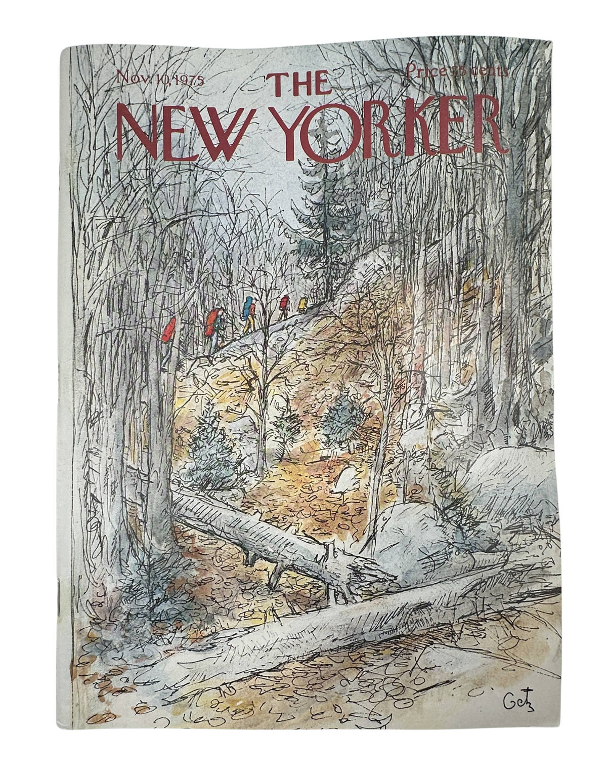 The New Yorker Magazine November 10, 1975 Hikers Autumn Forest Arthur Getz Cover VG, featuring an illustrated autumn forest scene with hikers on a woodland trail.