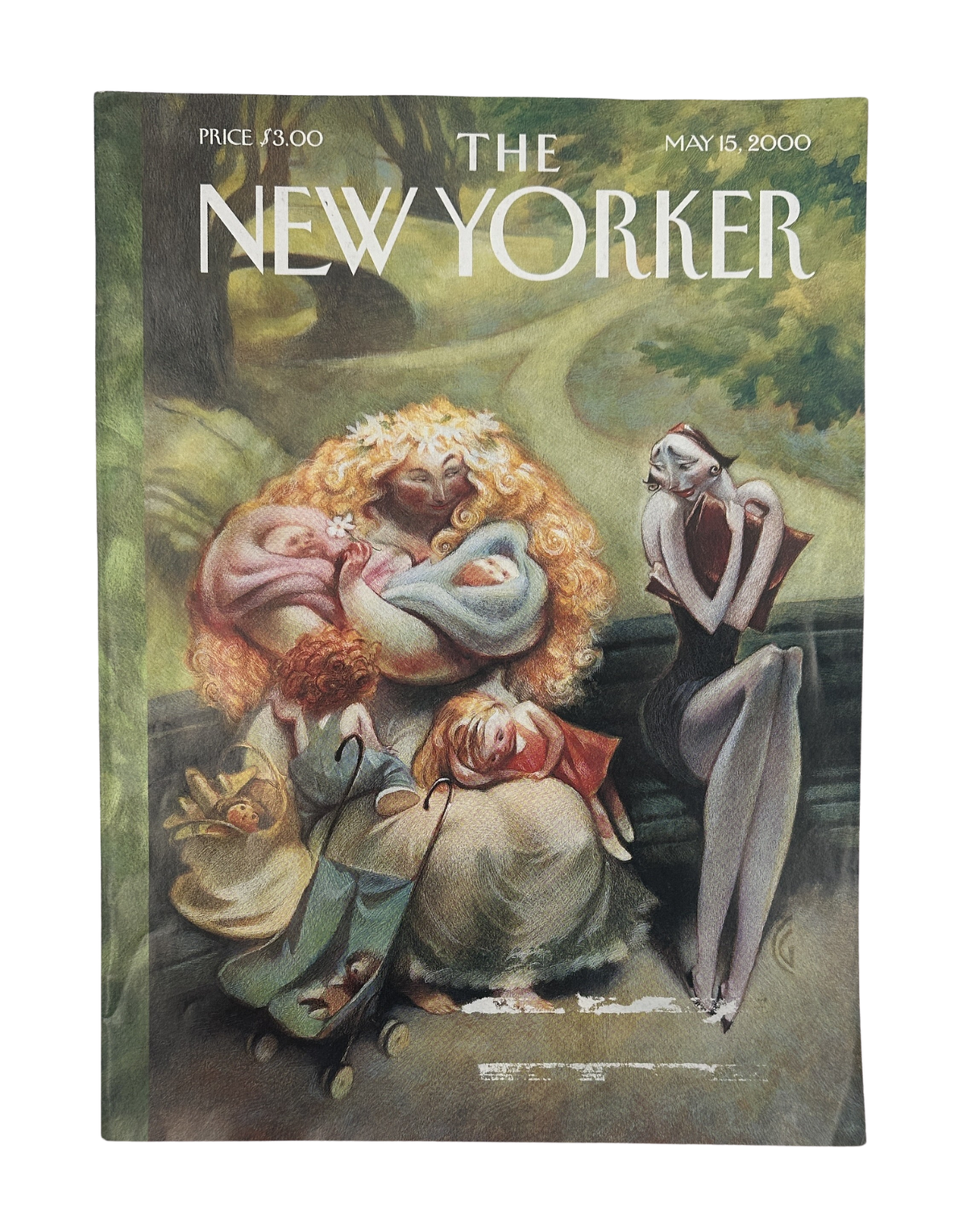 The New Yorker Magazine May 15, 2000 Mother Nature Carter Goodrich Cover VG, featuring the illustrated Mother Nature cover with a red-haired woman holding a baby and a seated figure beside her.