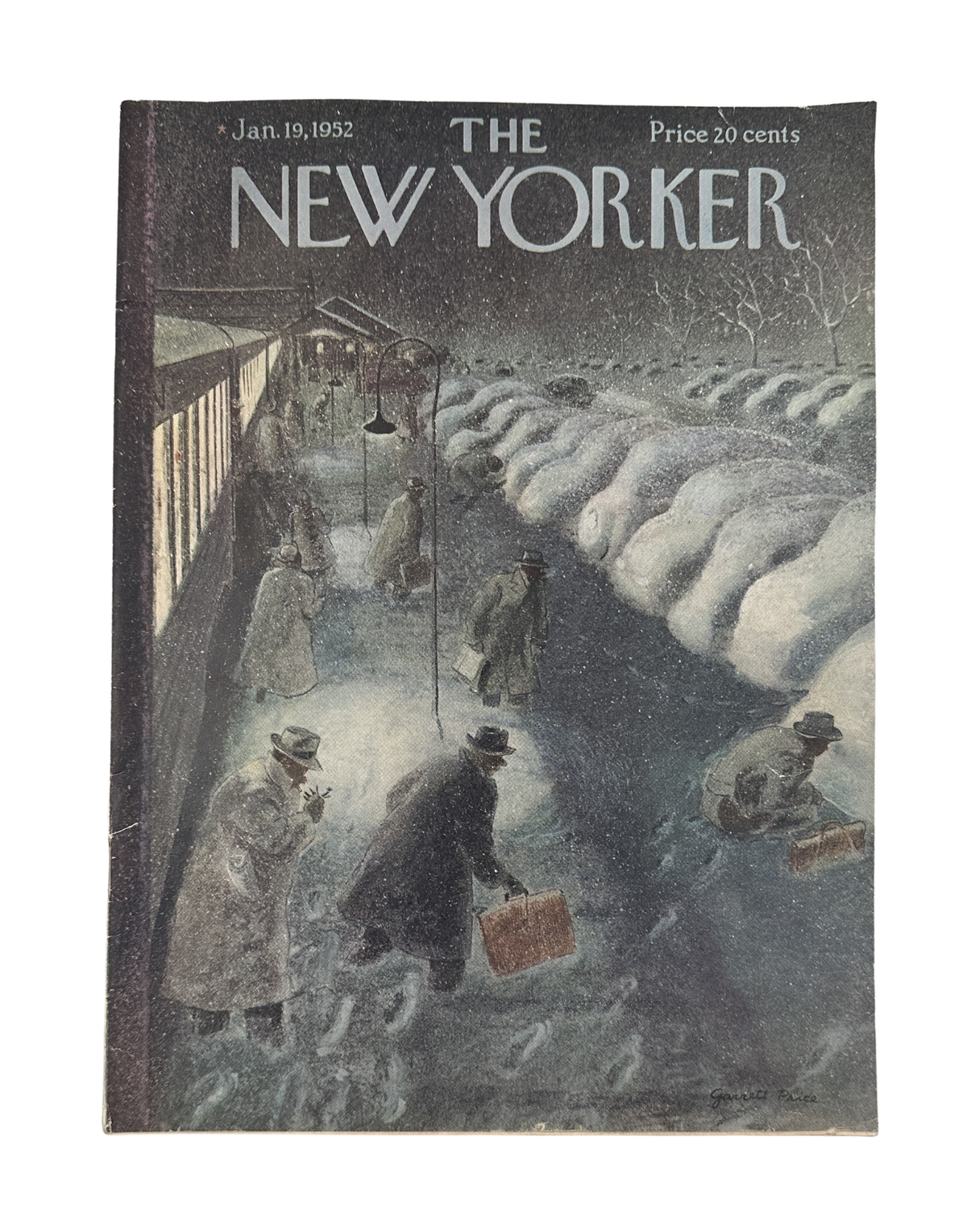 The New Yorker Magazine January 19, 1952 Snowstorm Garrett Price Cover featuring commuters walking through a snowy New York City scene